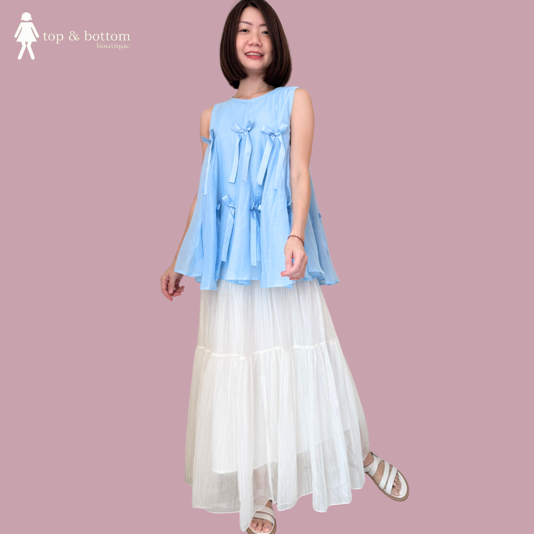 ELASTIC WAISTED SHEER ORGANZA MIDI SKIRT