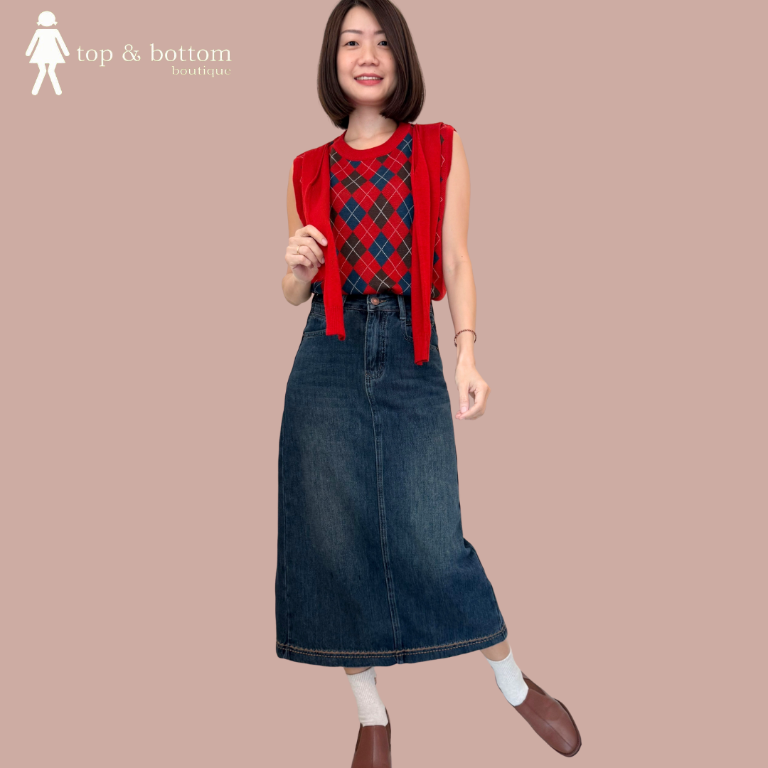 DENIM PENCIL SKIRT WITH EMBROIDERED HEM