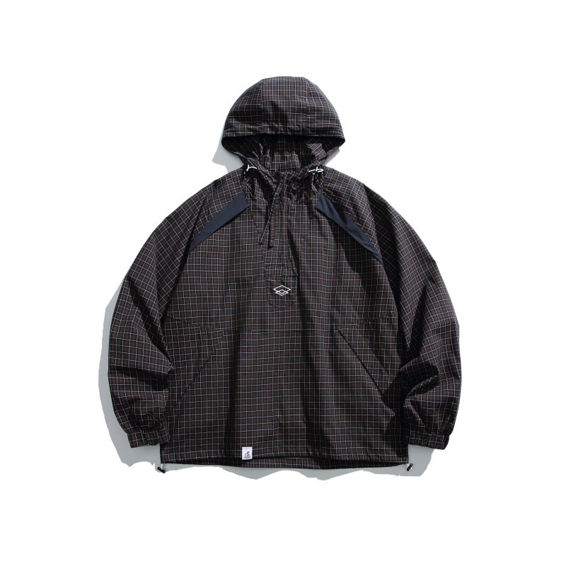 Grid Fusion 格紋拼接連帽風衣