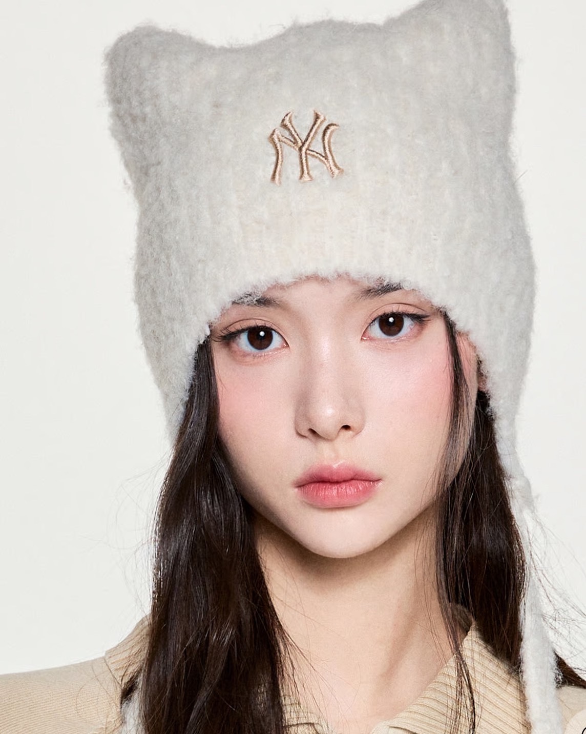 【Luxury】MLB & Karina同款 預購 韓國代購 MLB 貓耳 貓咪 毛茸茸 毛帽 針織帽 綁帶 繩子 遮耳帽 NY LA BOS