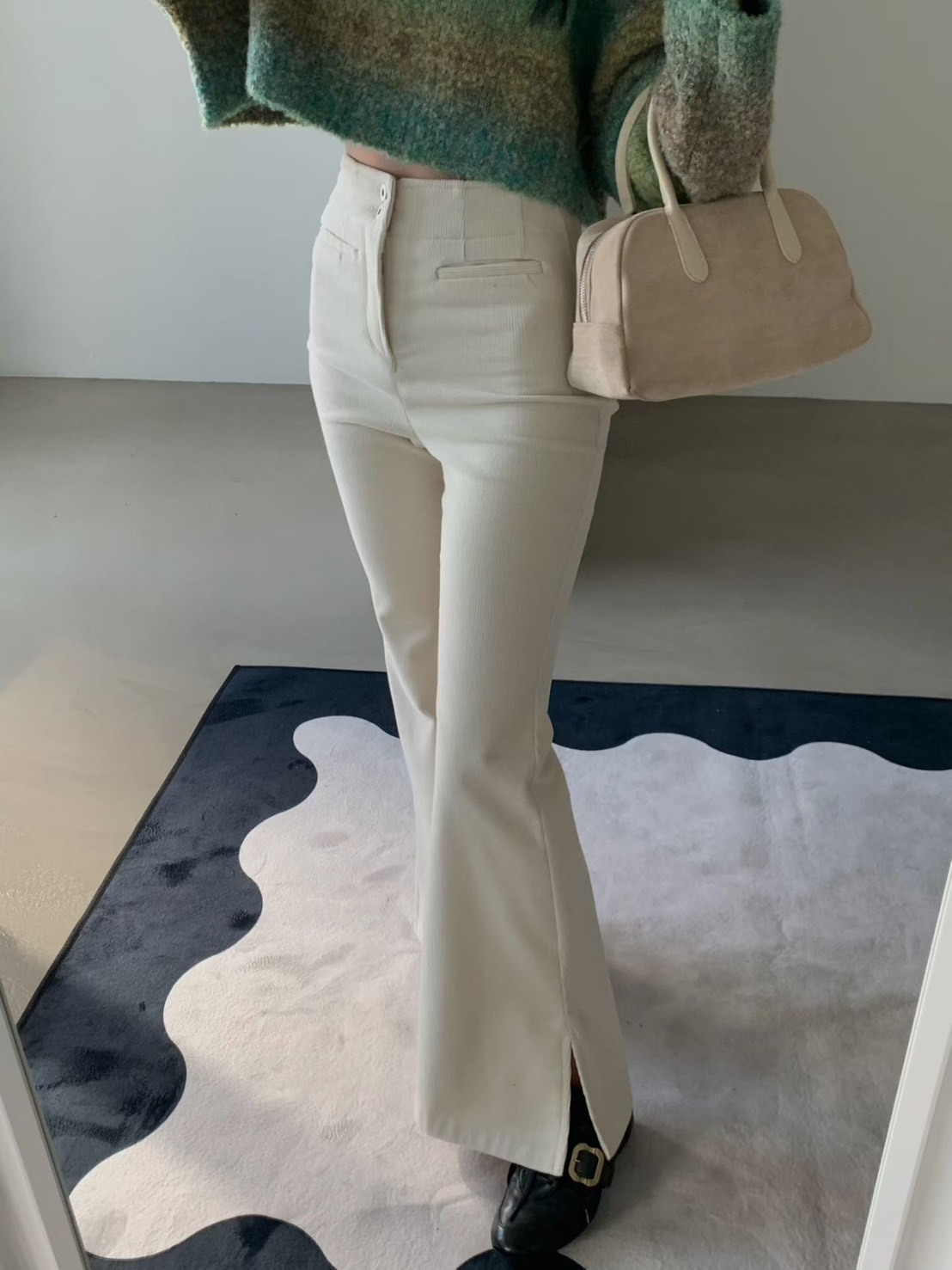 絨面兩釦喇叭長褲