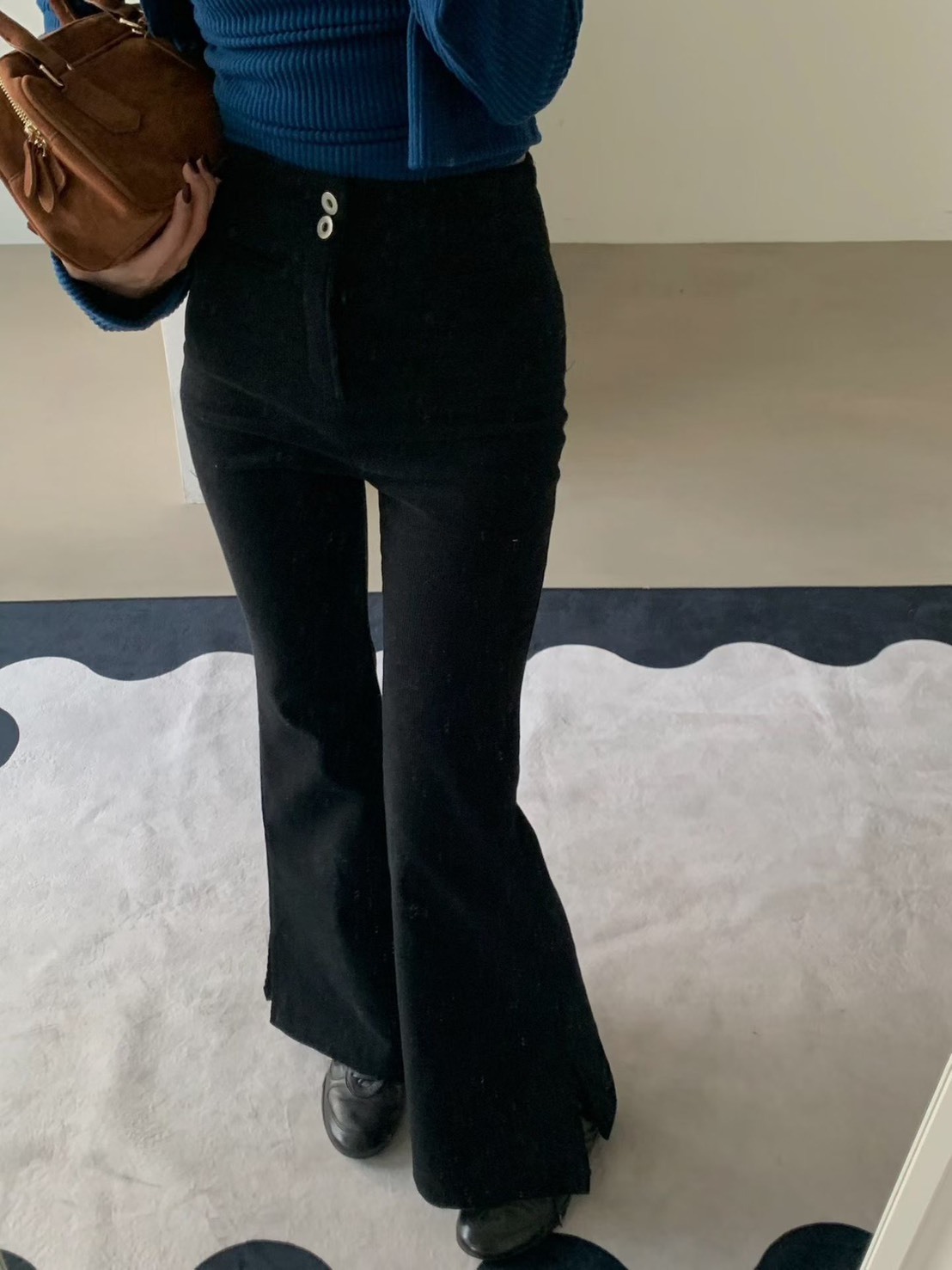 絨面兩釦喇叭長褲