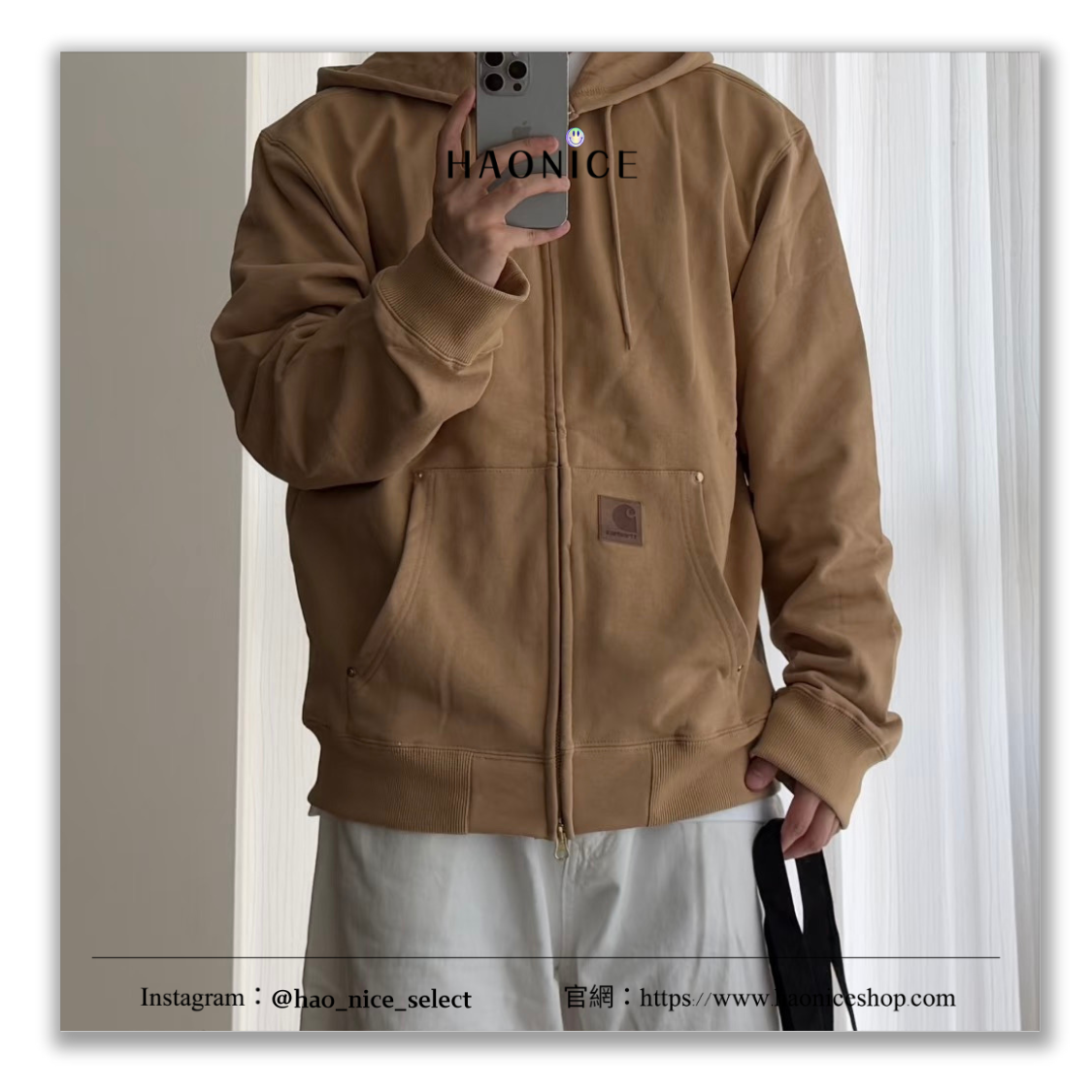 【HAO NICE】美式工裝潮⚡️Carhartt WIP🇺🇸經典皮標logo 重磅純色 拉鍊外套 連帽外套