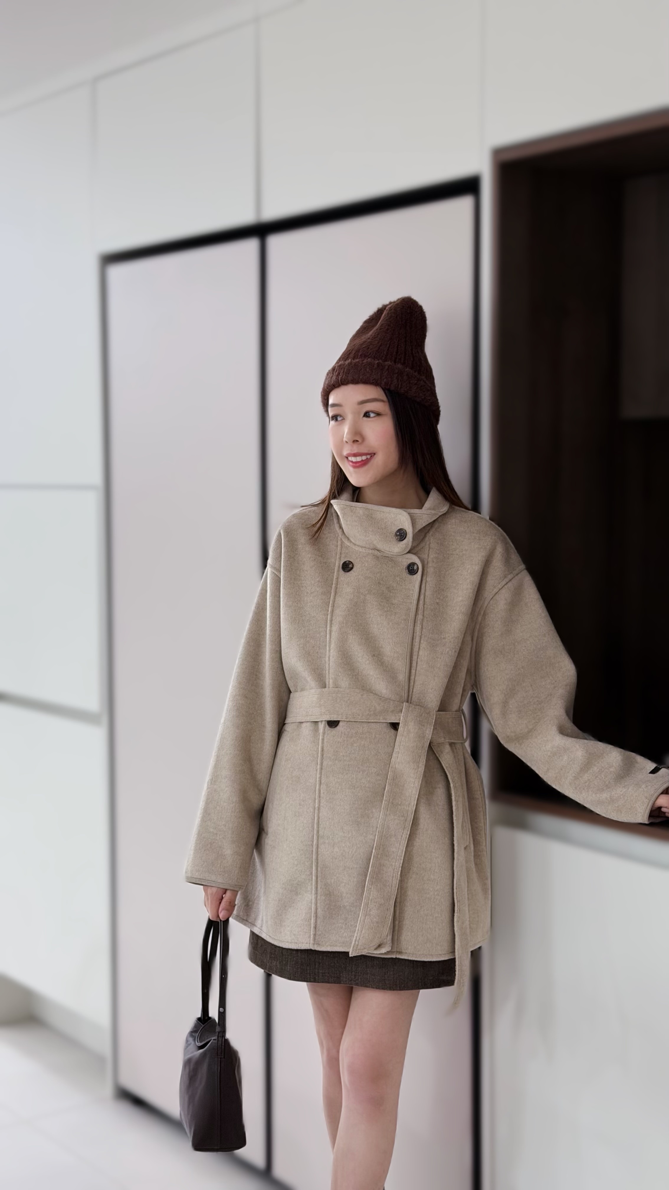 KR381 高質企領孖襟中長絨褸-2色