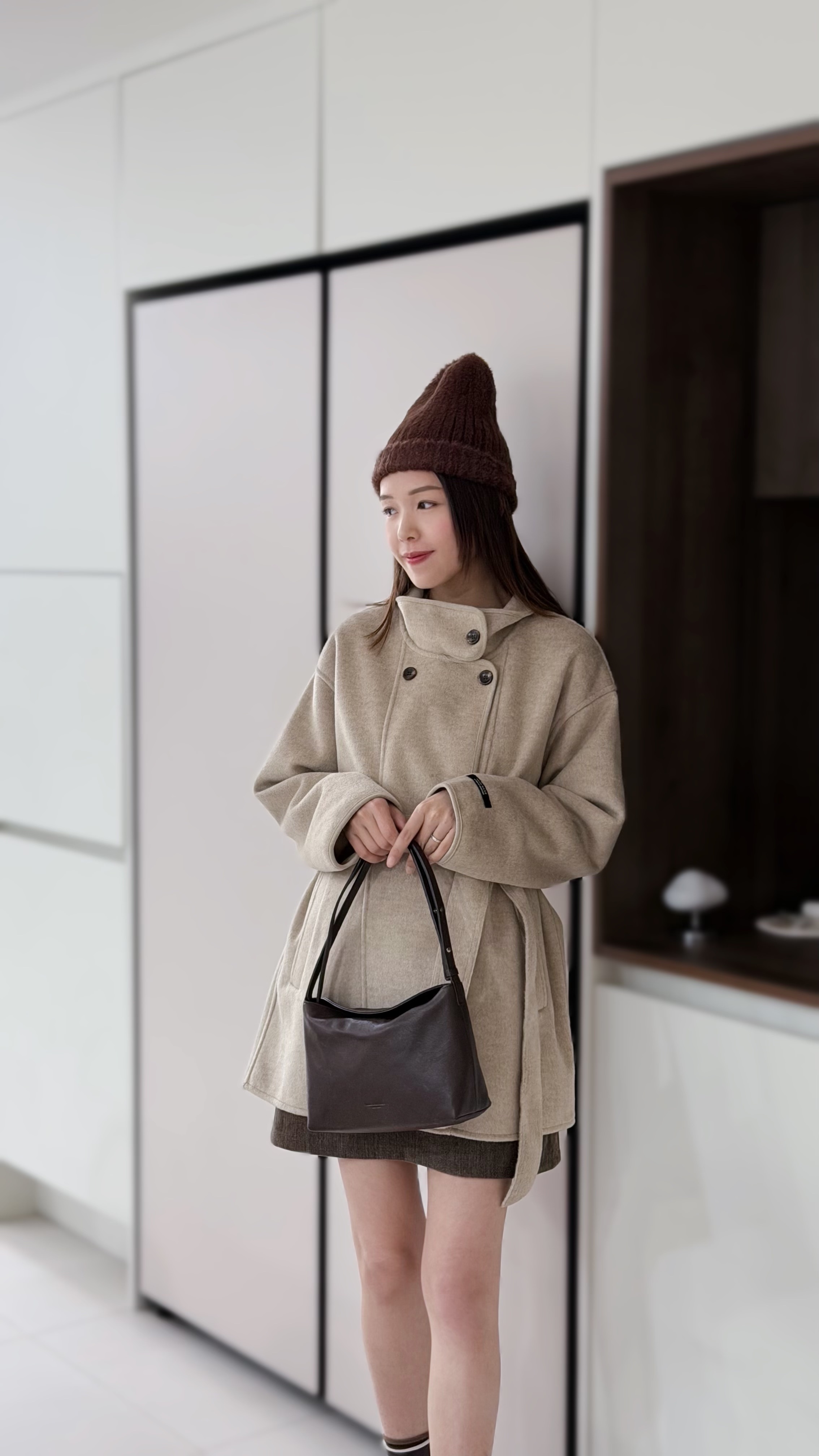 KR381 高質企領孖襟中長絨褸-2色