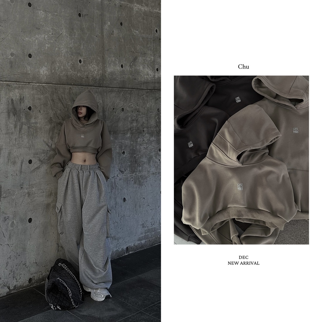 【 𝐂𝐇𝐔-𝐌𝐀𝐃𝐄 】辣妹版本* 極短版高克重牛奶絨帽T