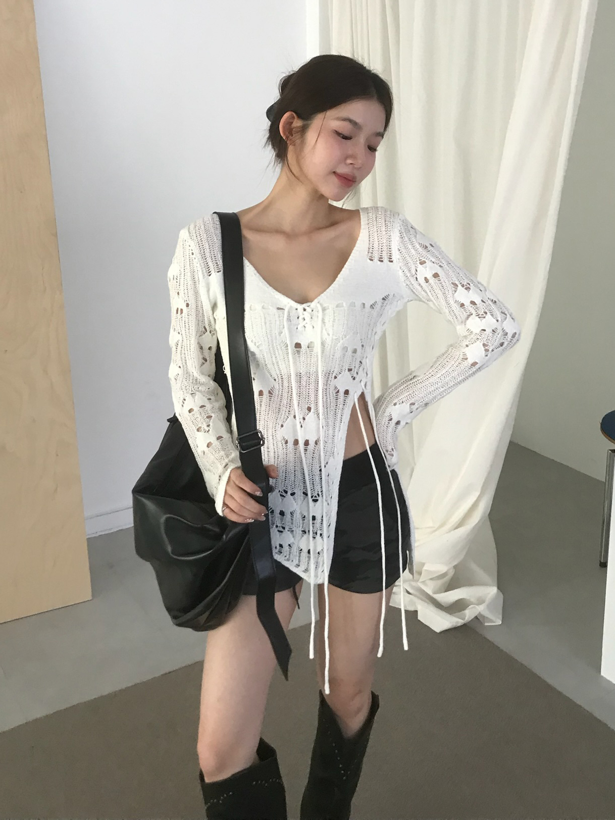 Ring-Ring Distressed Knit Top #上衣