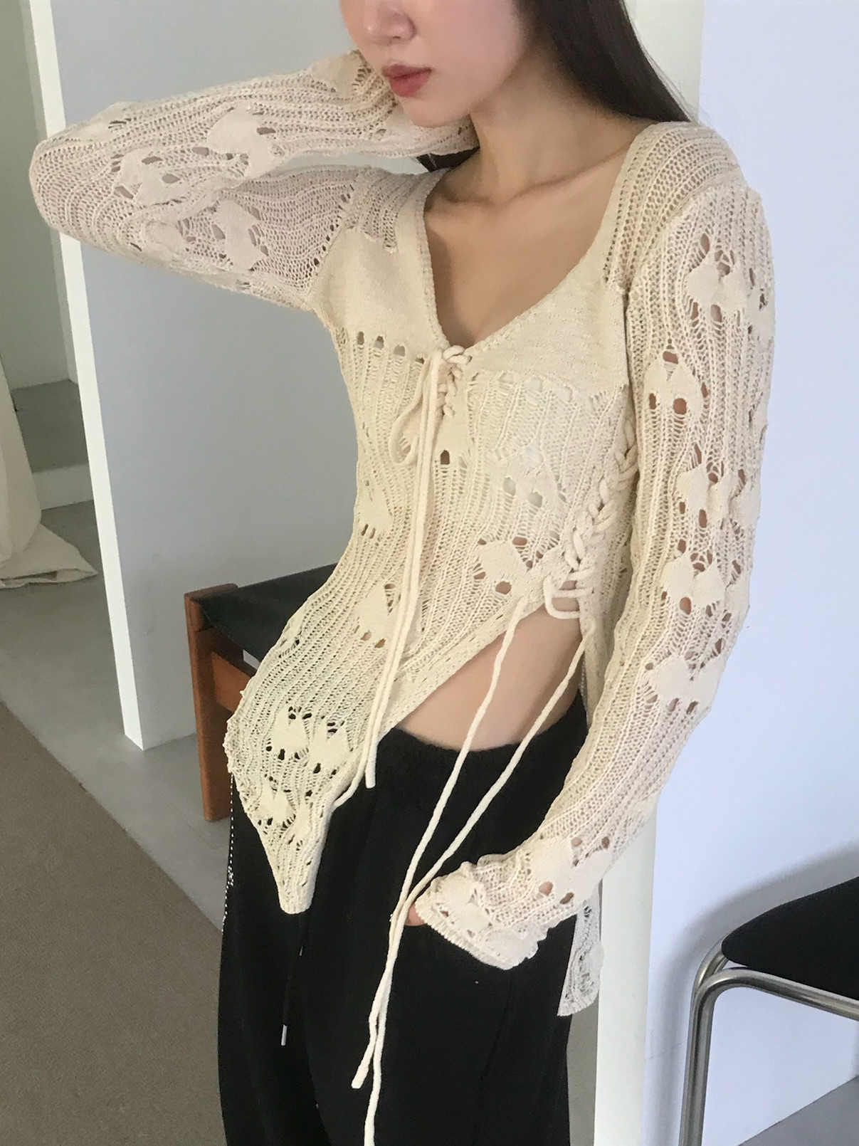 Ring-Ring Distressed Knit Top #上衣