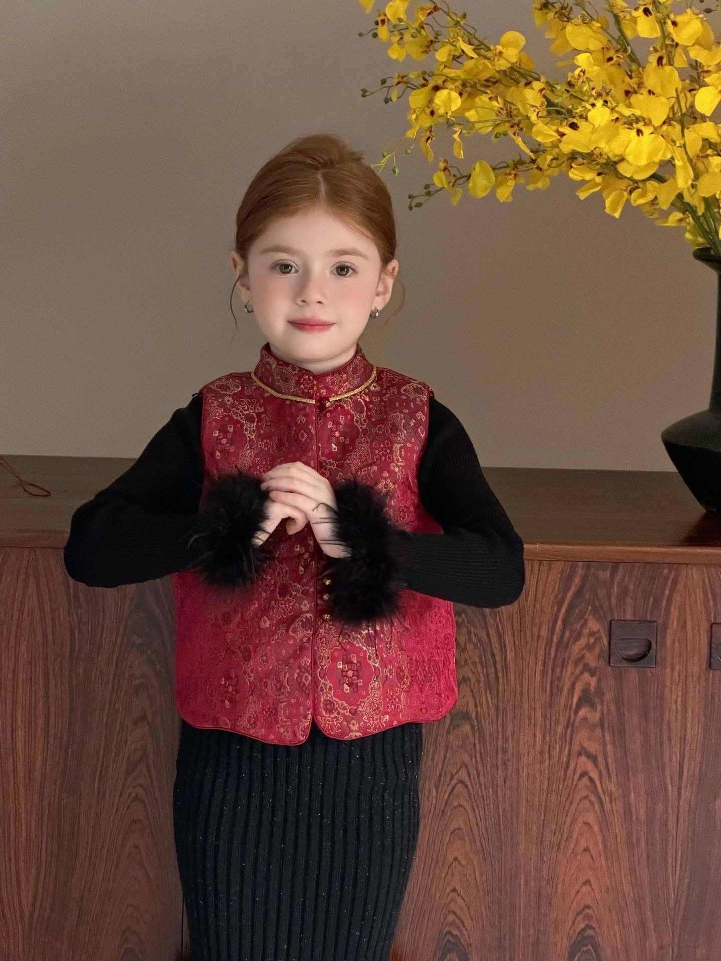 中式提花鋪棉背心