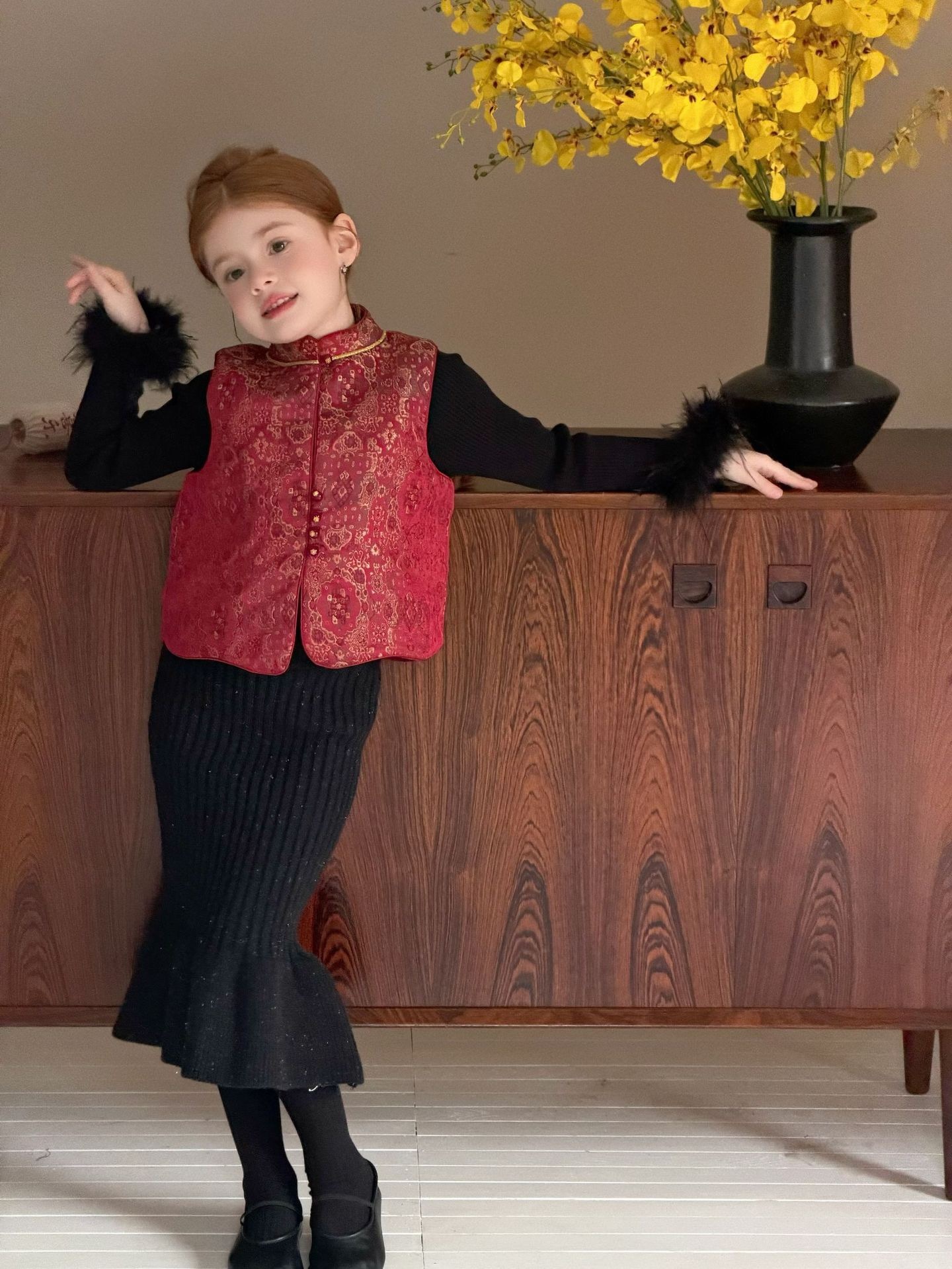 中式提花鋪棉背心