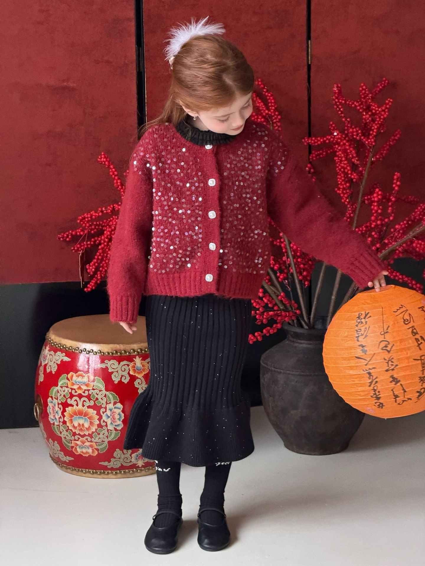 閃亮亮紅色針織外套