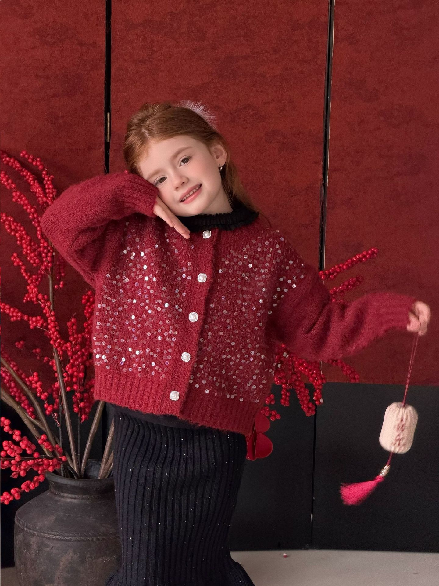 閃亮亮紅色針織外套