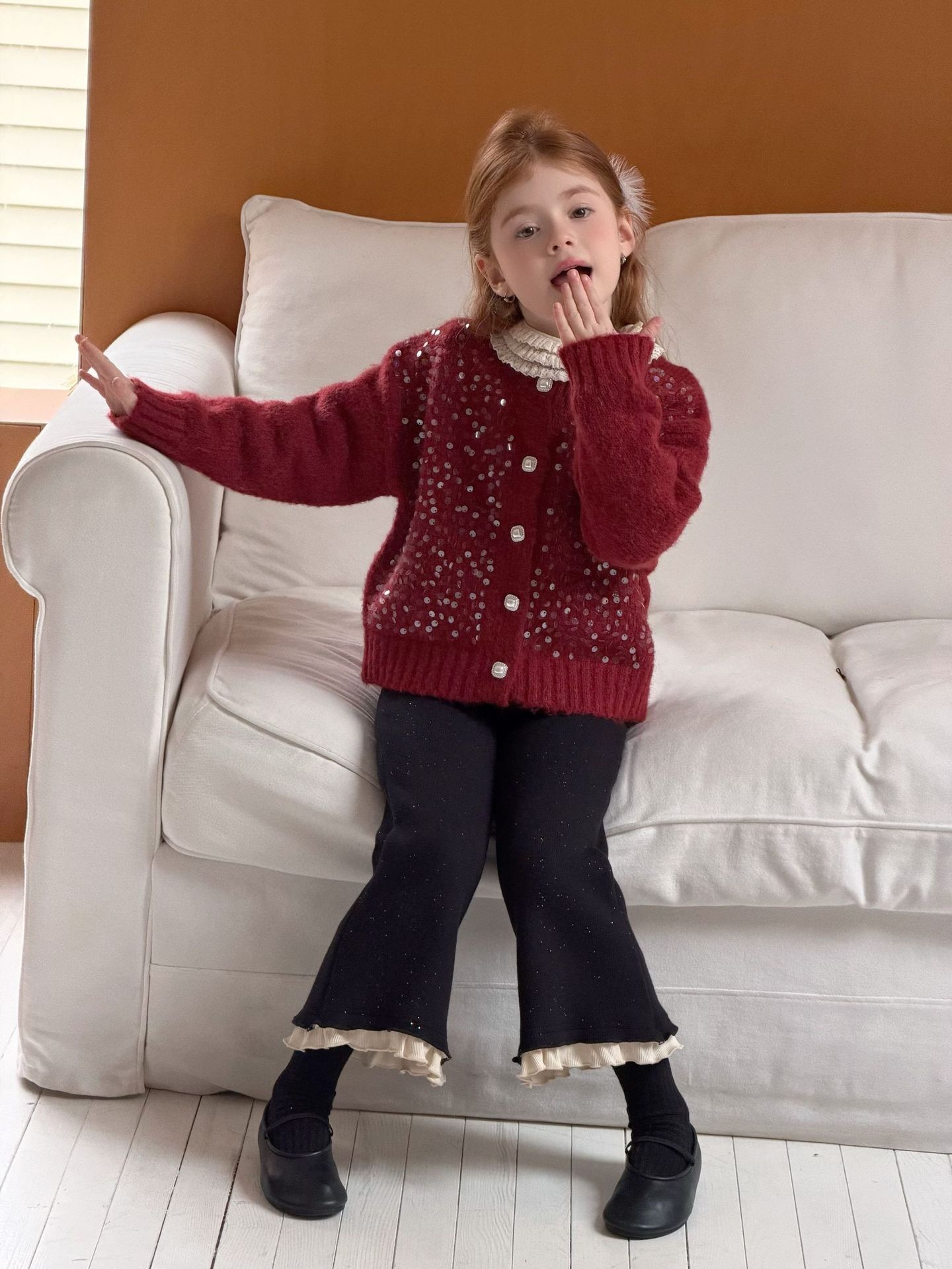 兩色雙層花邊領上衣