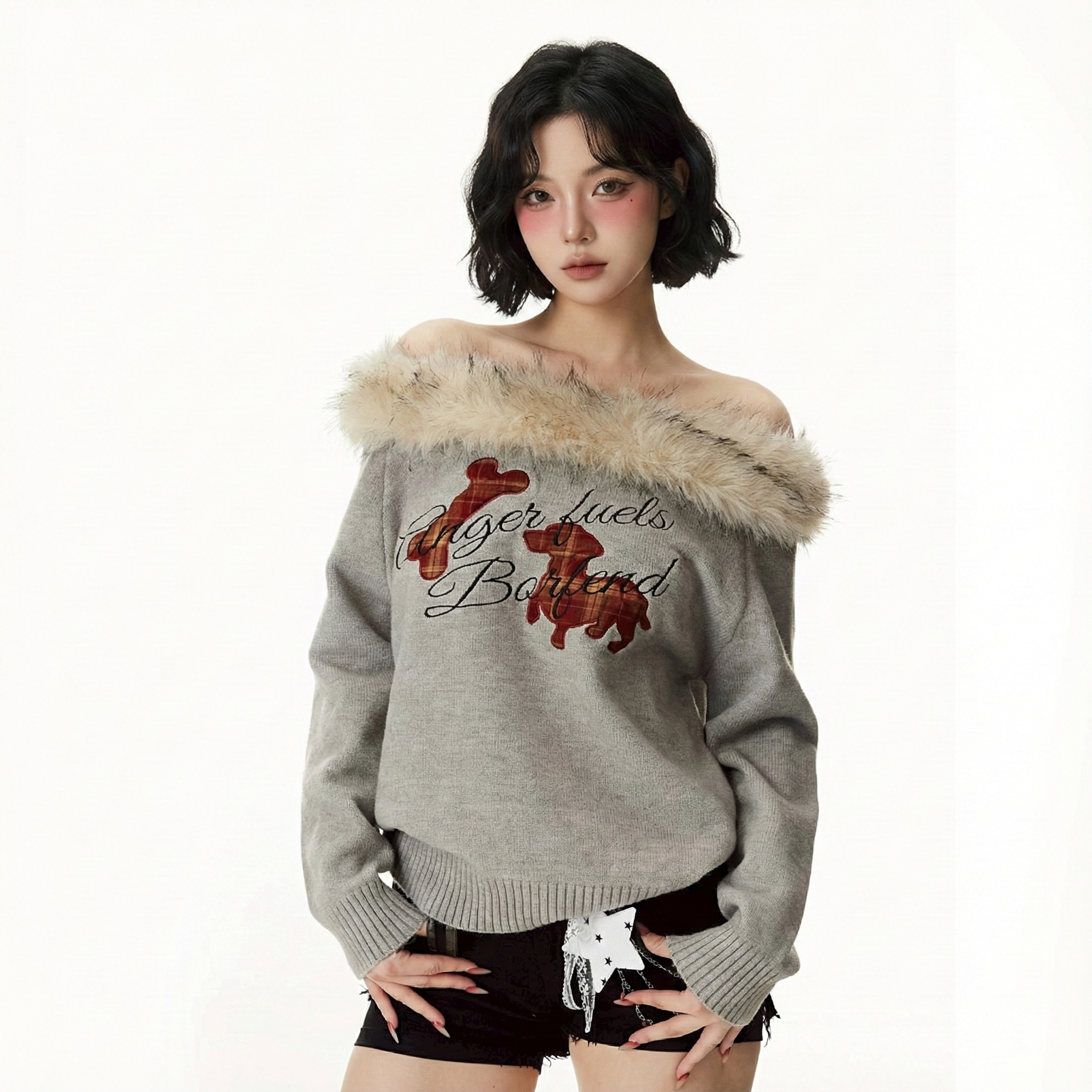 毛邊領針織狗狗T