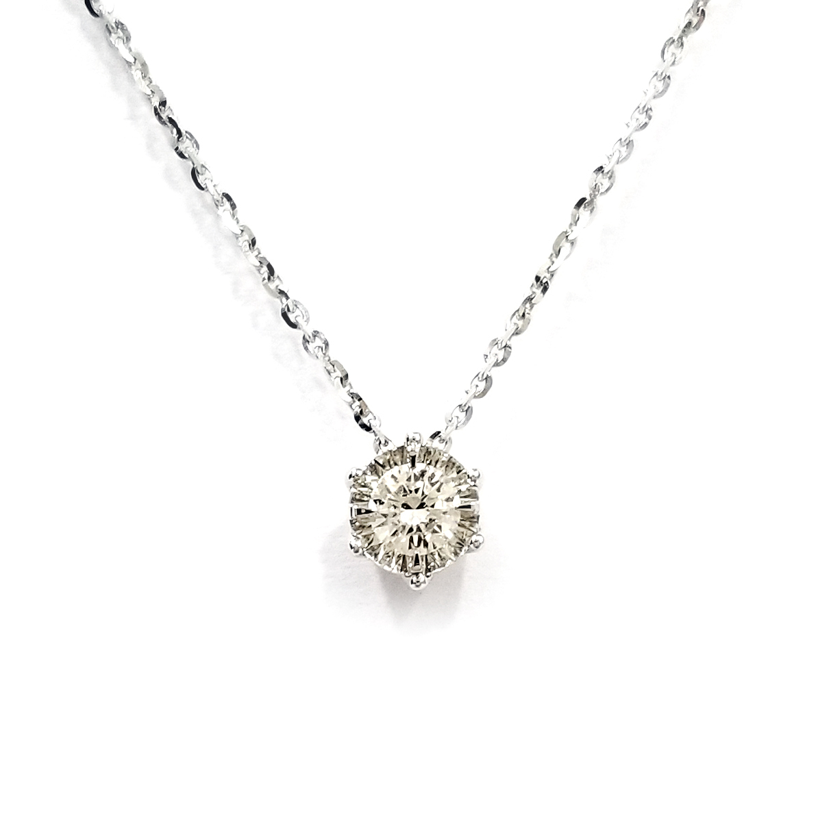 18K白金天然鑽石單鑽車花片頸鏈