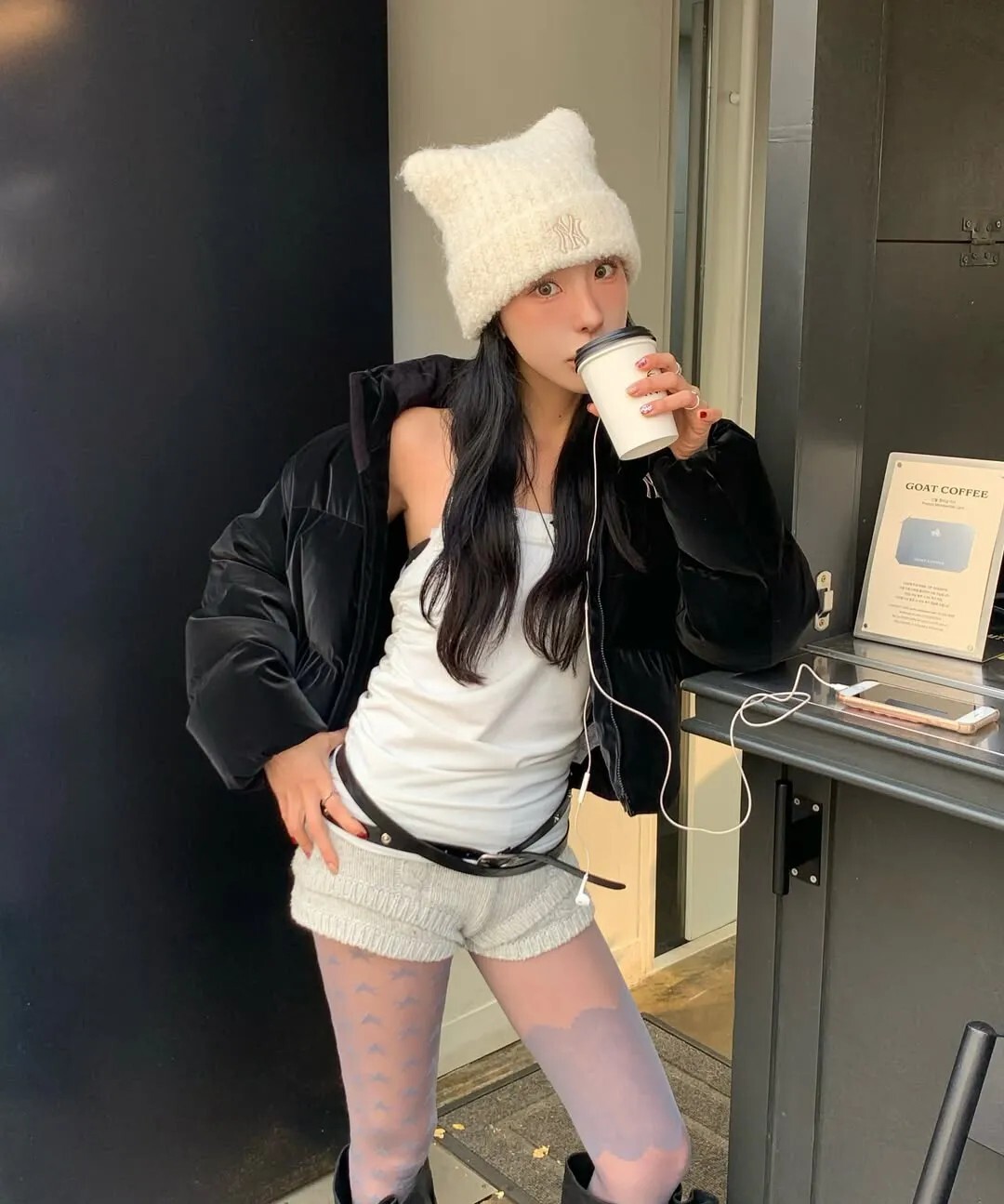 【OWN】MLB Korea 毛帽 貓耳帽 Karina 同款 新品 刺繡 秋冬 經典LOGO 不分男女 黑 奶油 淺藍 深藍 粉