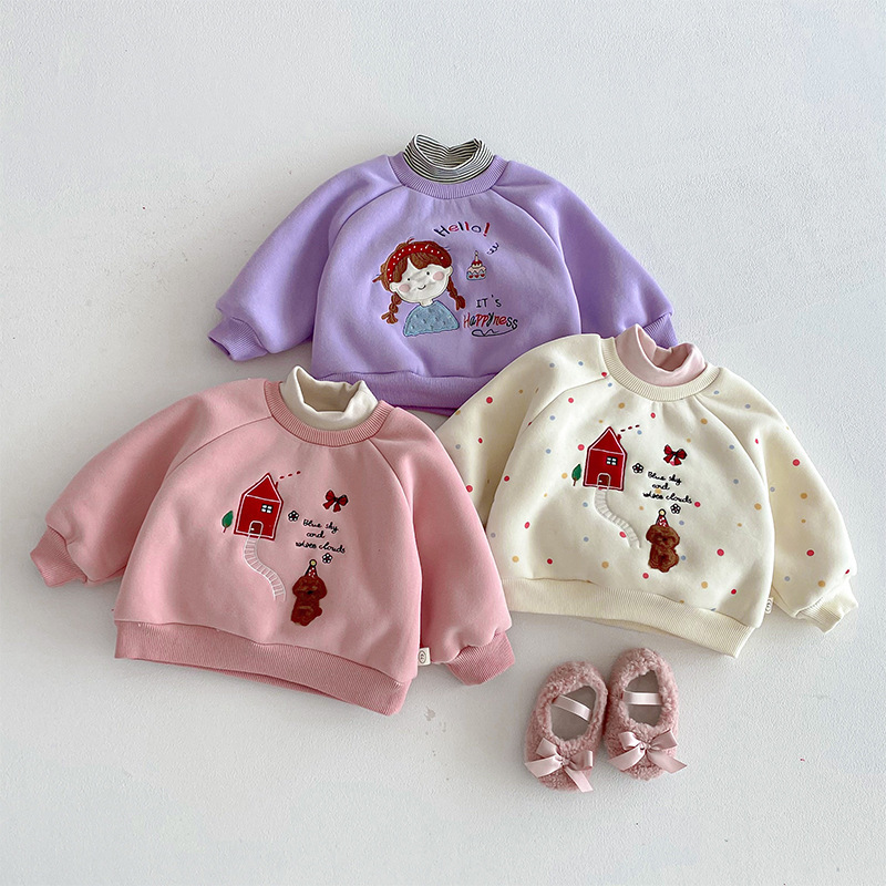 《2484》女寶半高領刺繡加絨上衣(73-120)