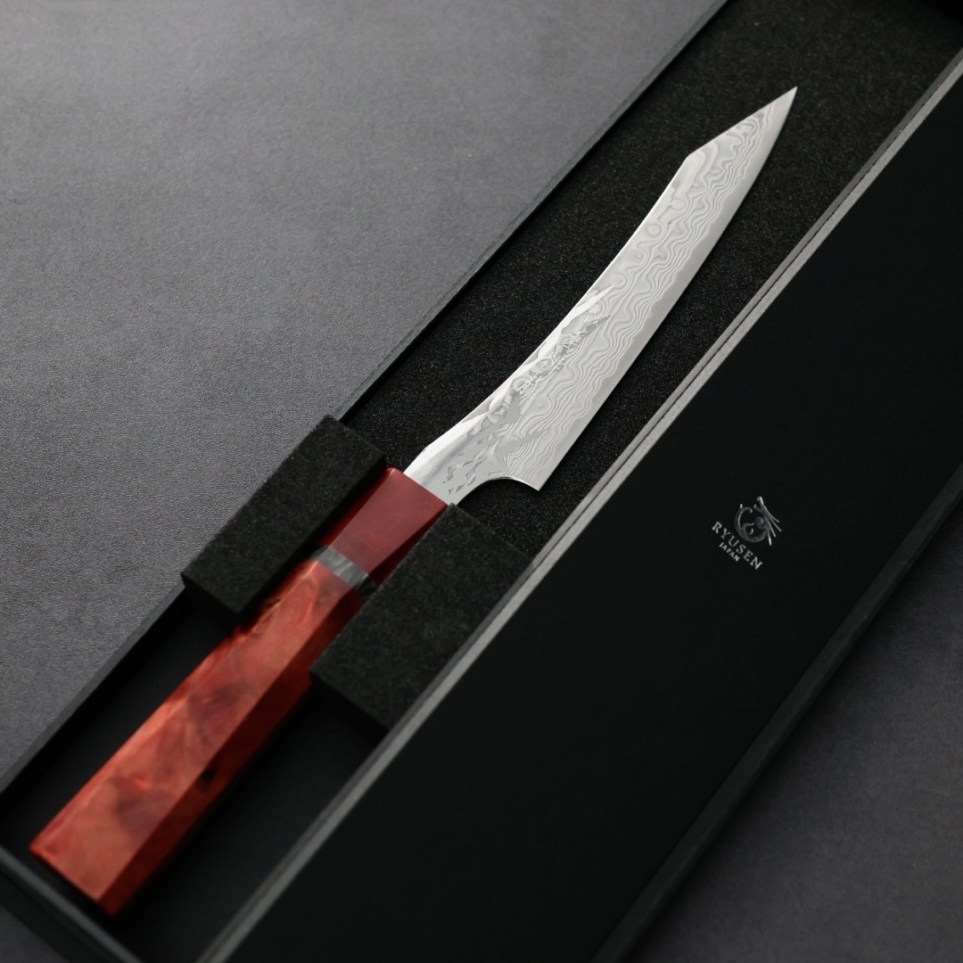 龍泉刃物 紅蓮緋龍 蔬果 135mm SG Strix 63層鎳染大馬士革