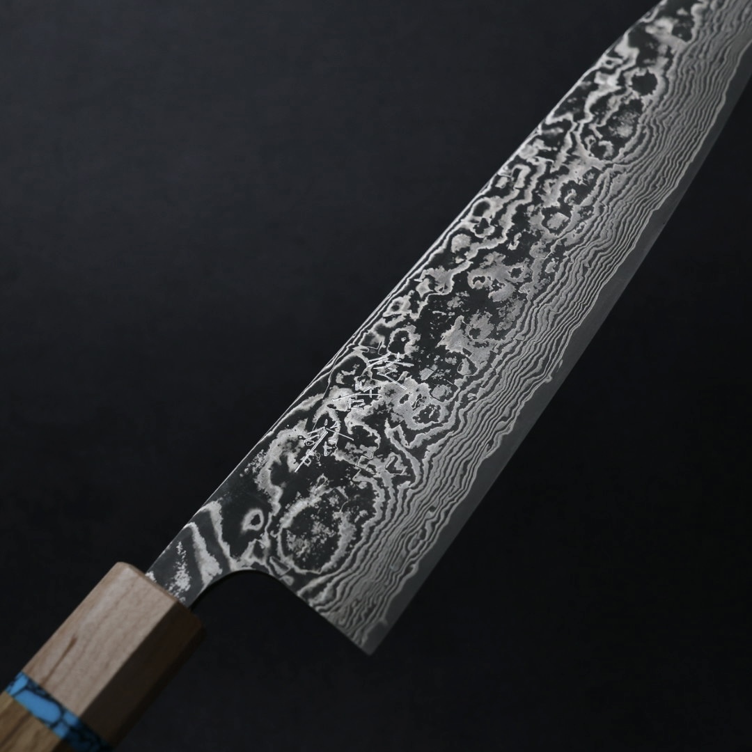佐治武士牛刀210mm R2粉末HSS鋼大馬士革