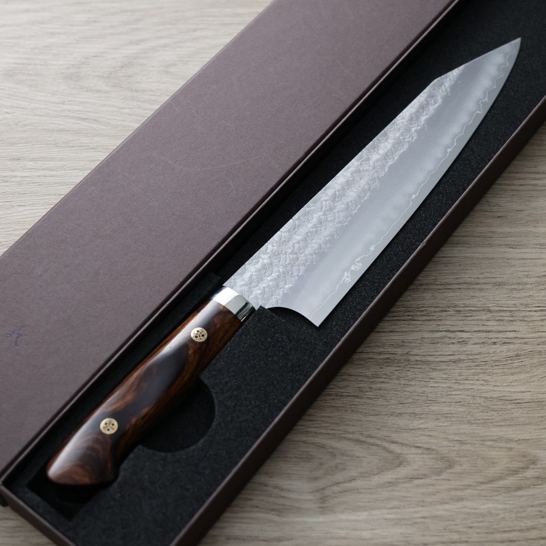 加藤義實 水波 切付牛刀 210mm SG2粉末HSS鋼 沙漠鐵木