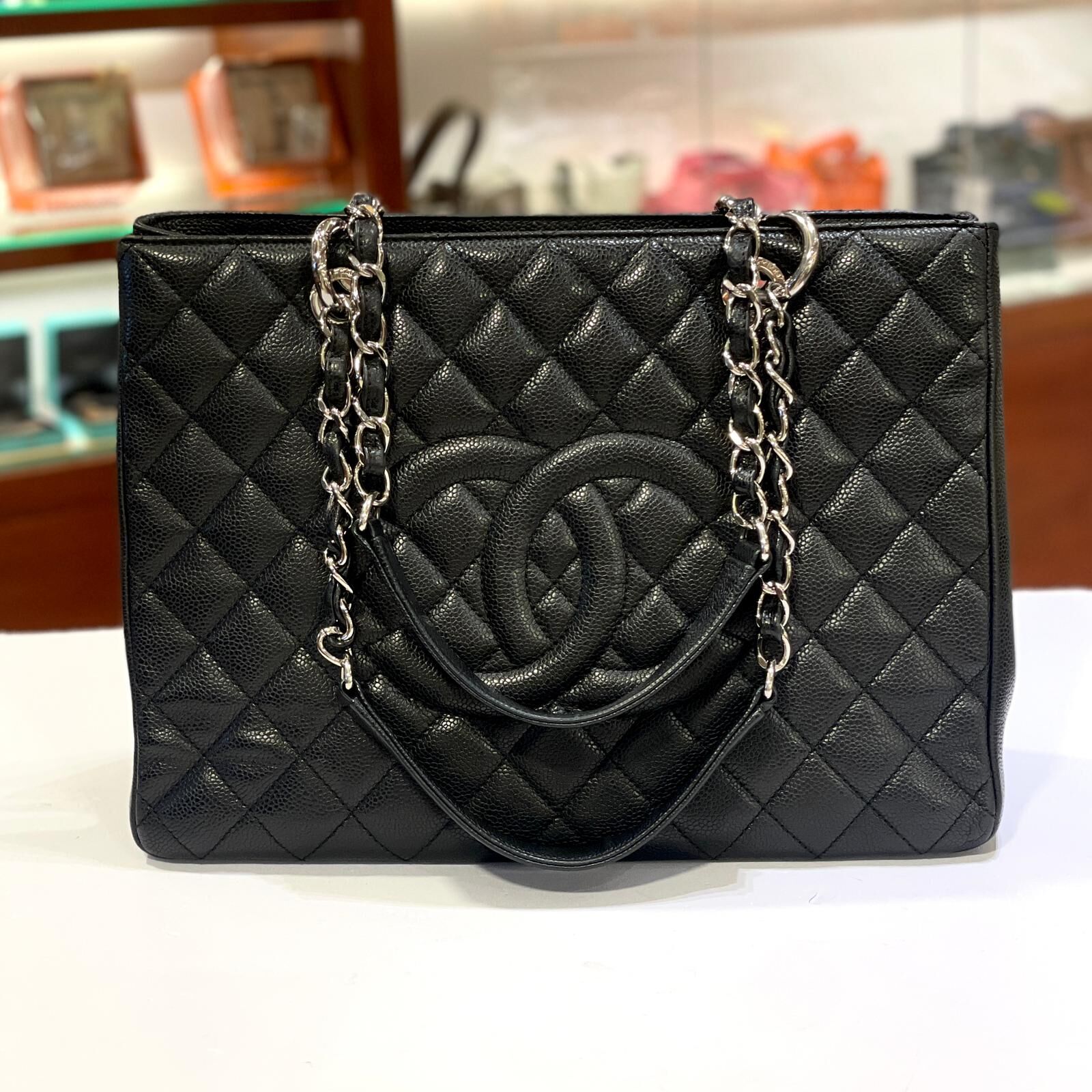 98%NEW二手CHANEL單肩袋 GST黑色荔枝皮銀扣大號 #兩年免費保養 #香榭站正品