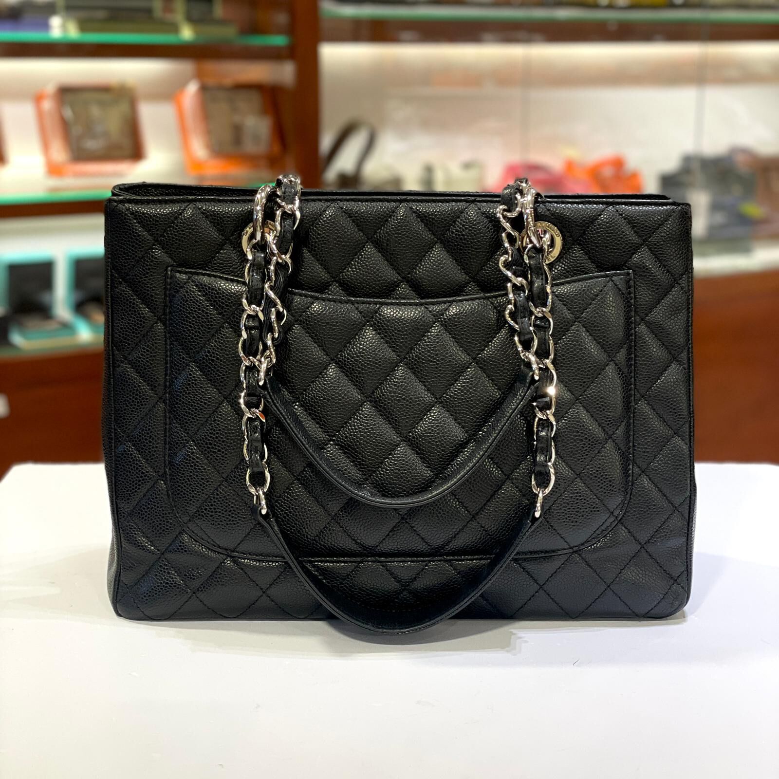 98%NEW二手CHANEL單肩袋 GST黑色荔枝皮銀扣大號 #兩年免費保養 #香榭站正品