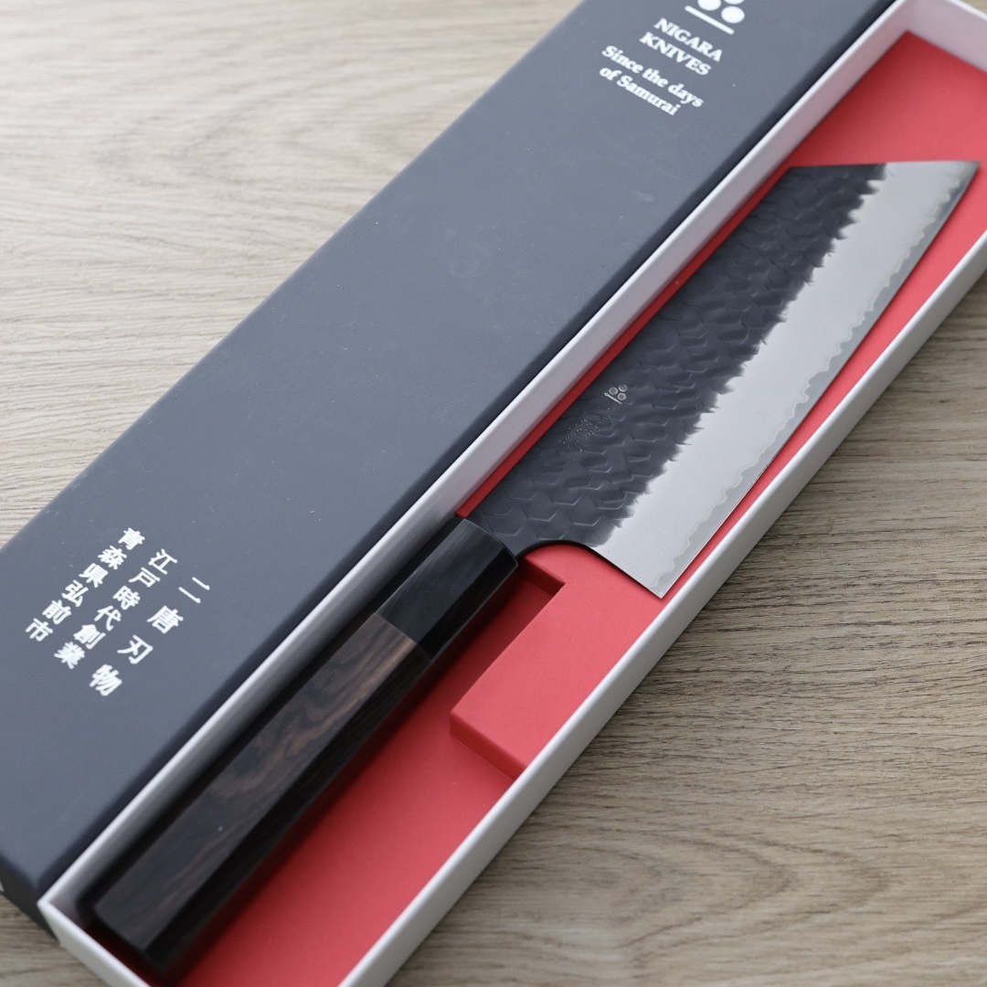 二唐刃物 菜切 180mm SG2粉末HSS鋼 黑打鎚目