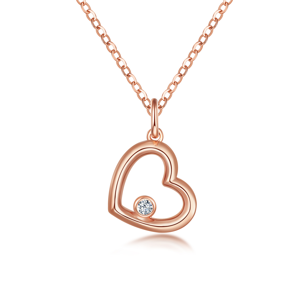 18K玫瑰金天然鑽石心形吊墜
