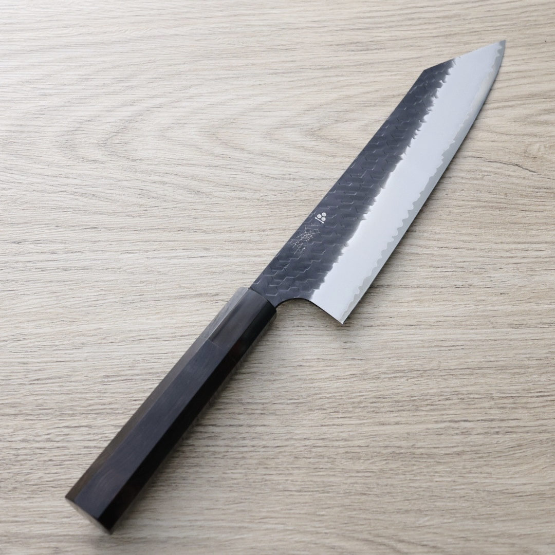 二唐刃物 切付牛刀 210mm SG2粉末HSS鋼 黑打鎚目