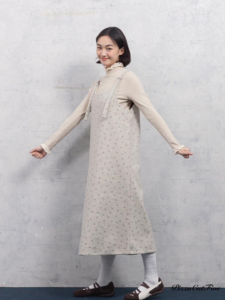 小花毛呢肩帶洋裝 PizzaCutFive PCF253487026