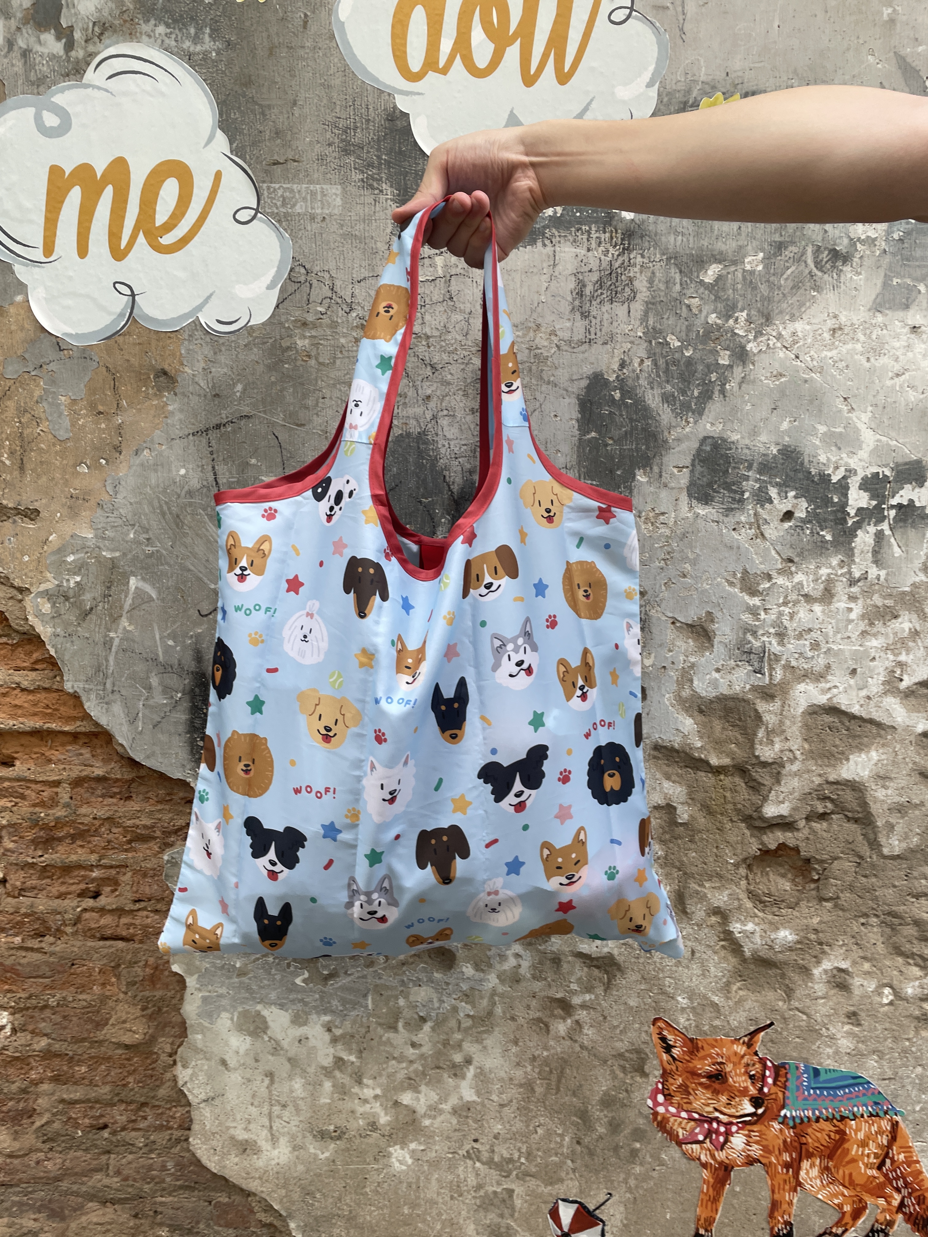 泰國插畫品牌zky.studio|滿版狗頭購物袋(可肩背)