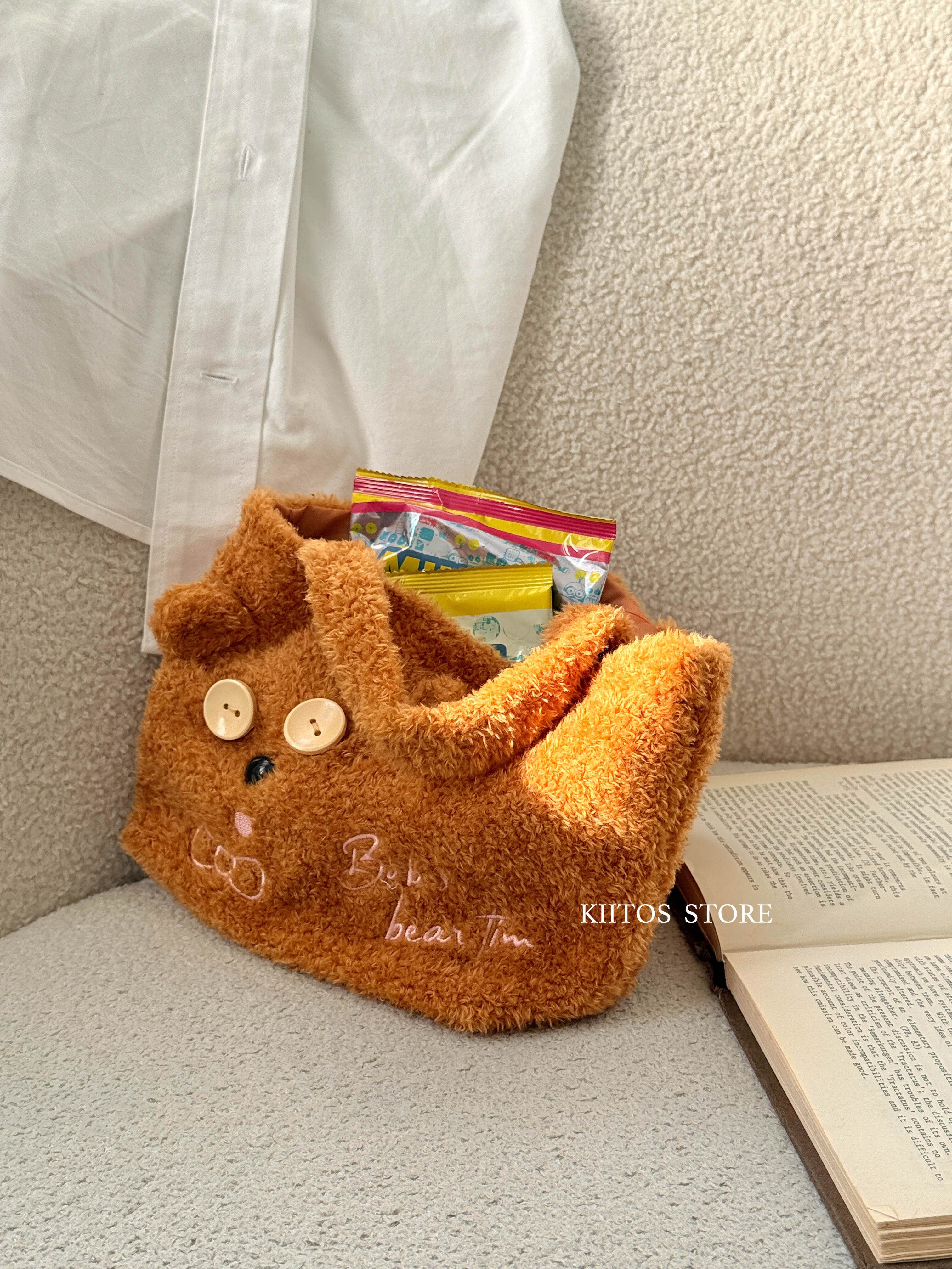 【現貨】日本 環球影城 聖誕節限定提姆熊 毛毛手提袋