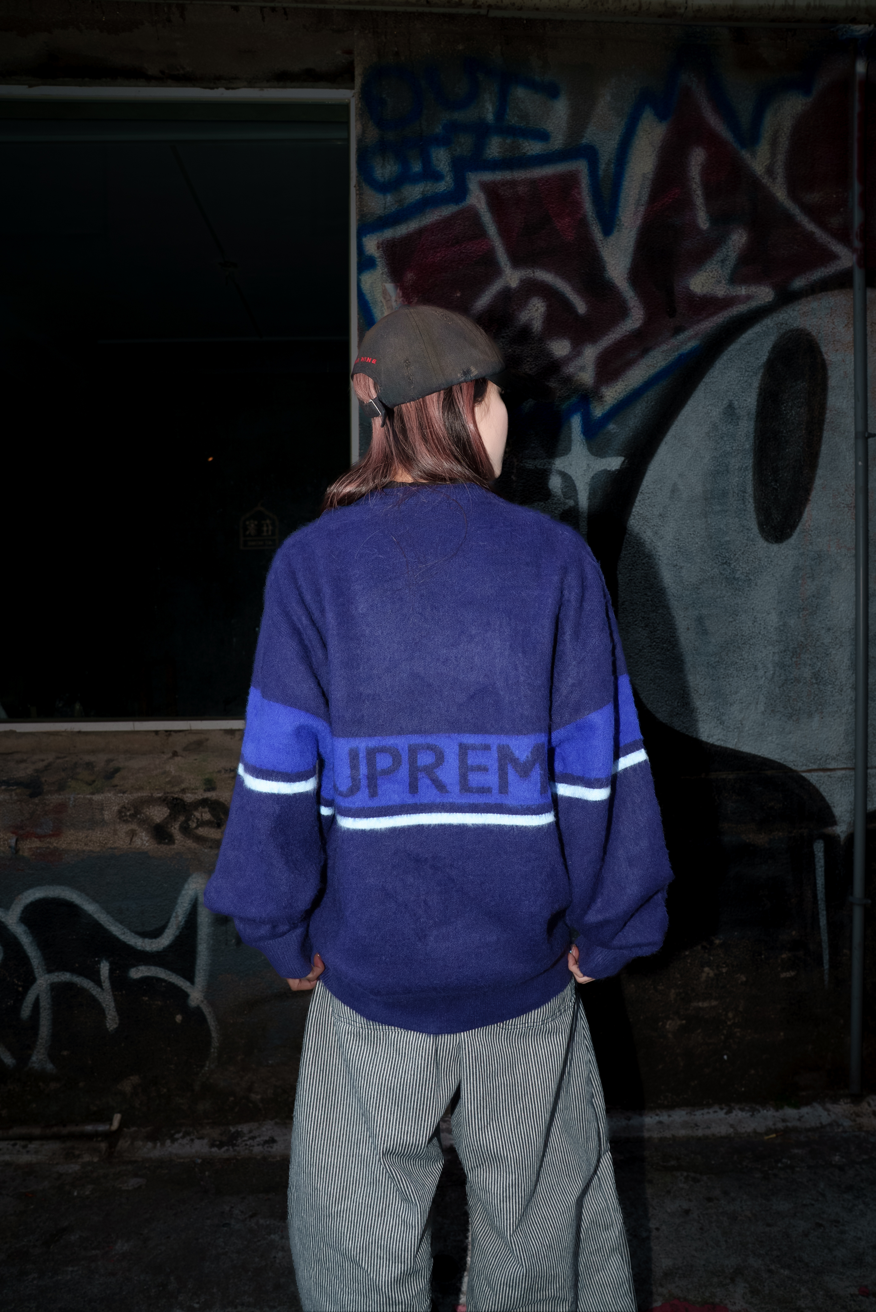 【Focus Store】預購 Supreme Brushed Stripe Sweater 'Navy' 海軍藍 條紋毛衣