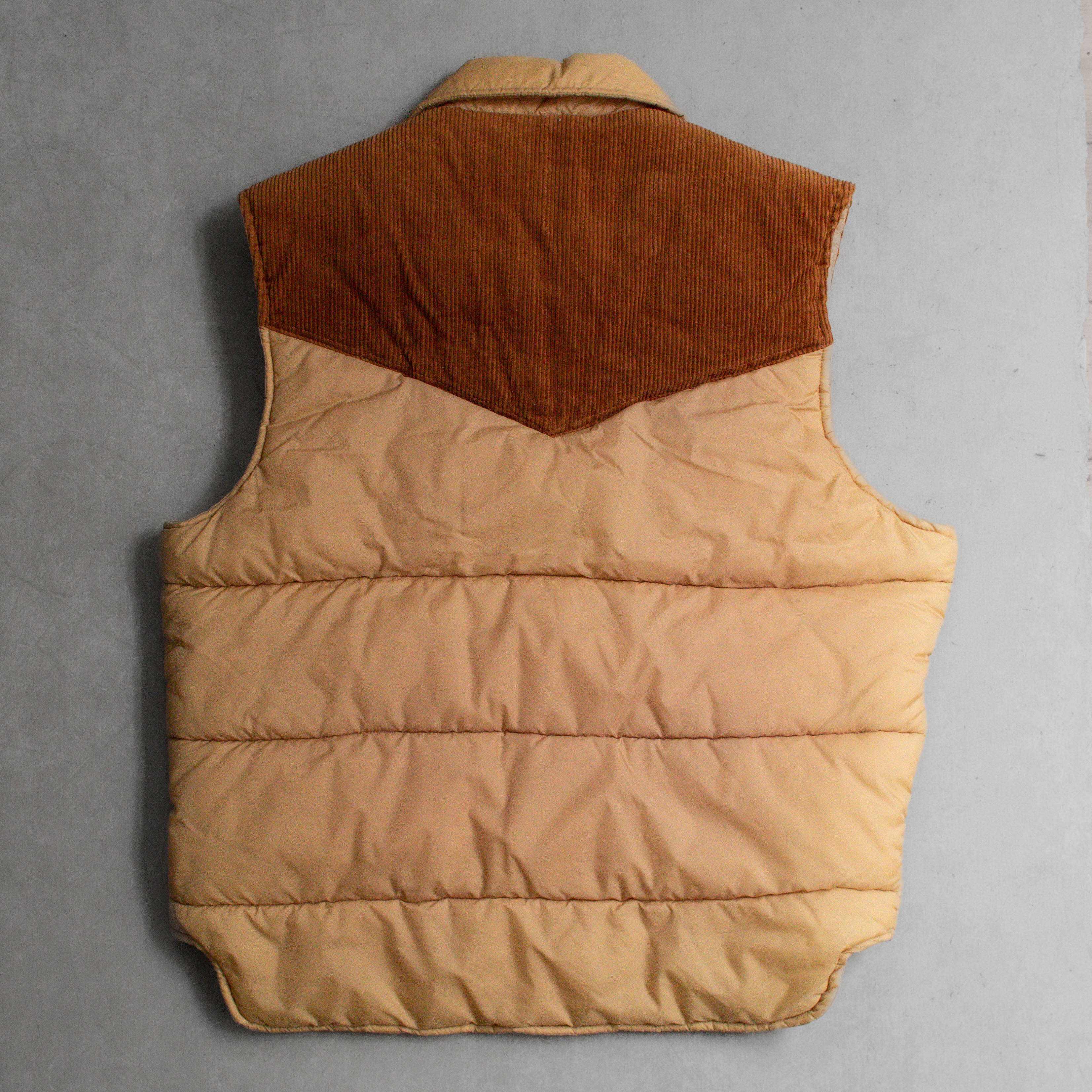 VINTAGE PUFFER VEST 美國 卡其色 燈芯絨 絎縫 拼接 鋪棉 背心