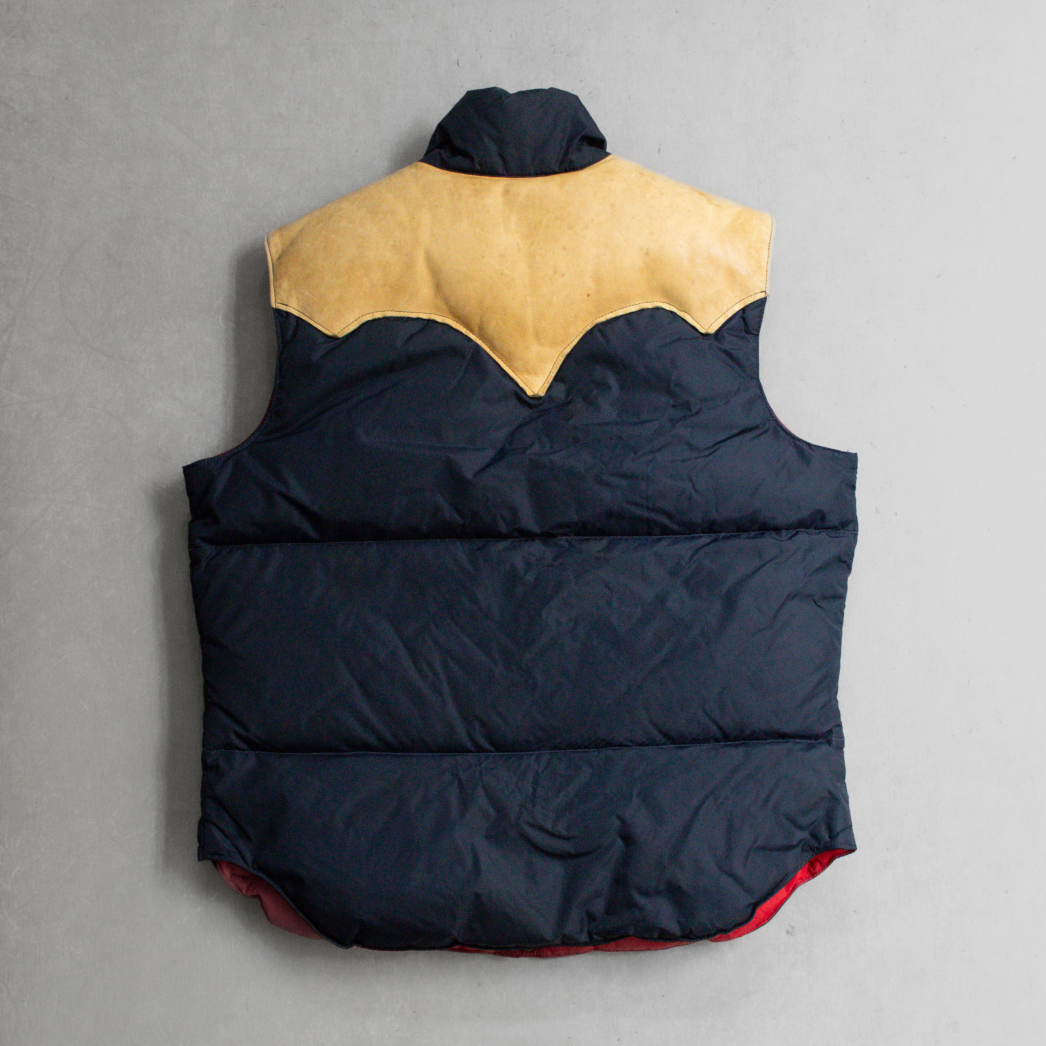 70S ROCKY MOUNTAIN DOWN VEST 美國製 皮革 約克 藍色 登山 羽絨 背心
