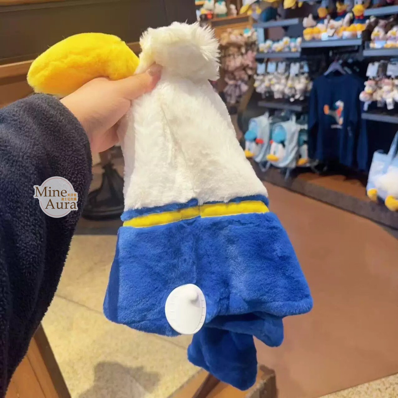 唐老鴨 Donald 氣囊腳丫耳朵設計 絨毛 圍巾 圍脖 造型 帽 -上海迪士尼樂園