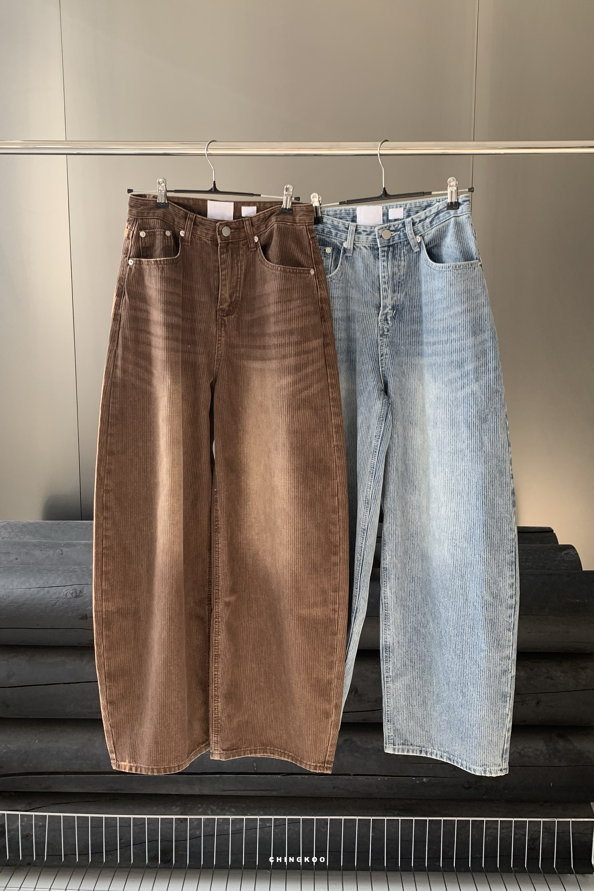 Last Month｜復古刷色條紋牛仔褲 2色