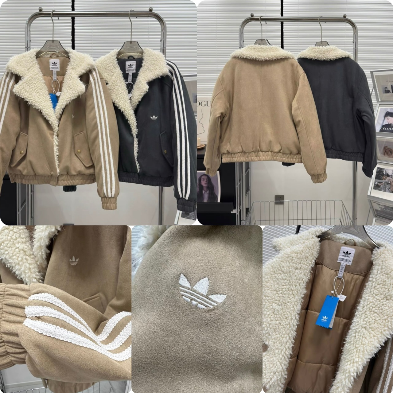 Adi*das 麂皮絨拼羊羔絨反領夾棉外套- 2502737