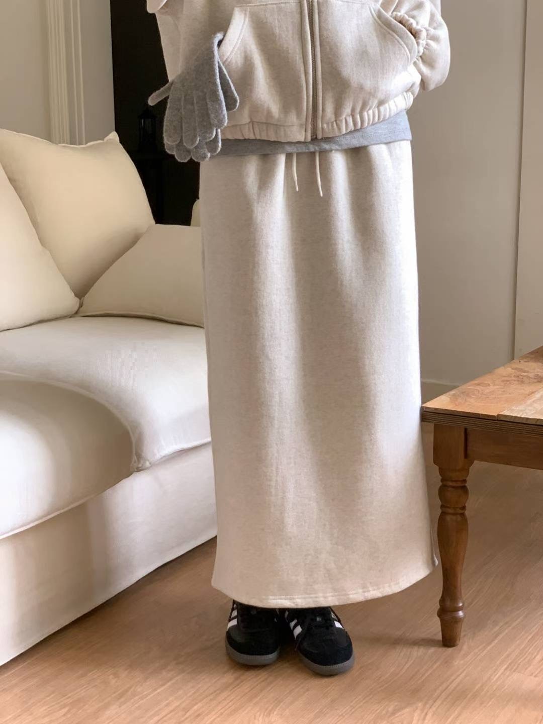 #228N641 簡單出門，棉感舒適直筒半長裙