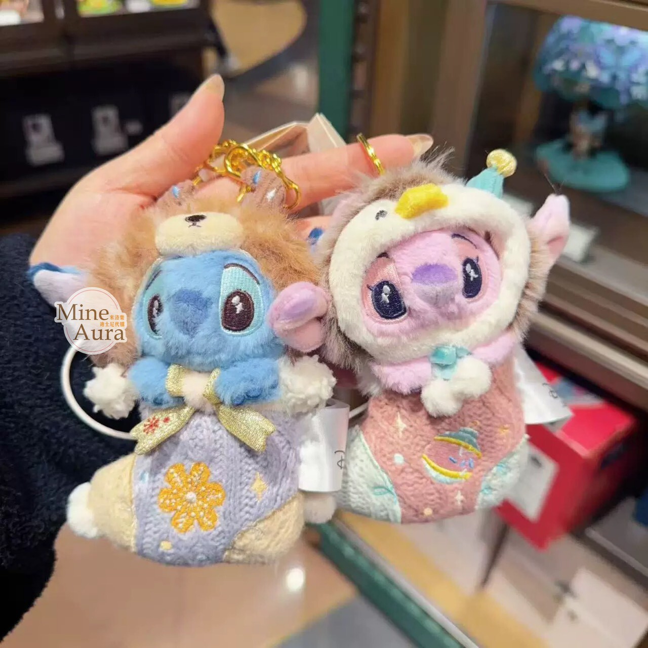 聖誕襪系列 史迪奇 Stitch 安琪拉 Angel 絨毛 鑰匙圈 吊飾 星際寶貝 Lilo & Stitch -上海迪士尼樂園