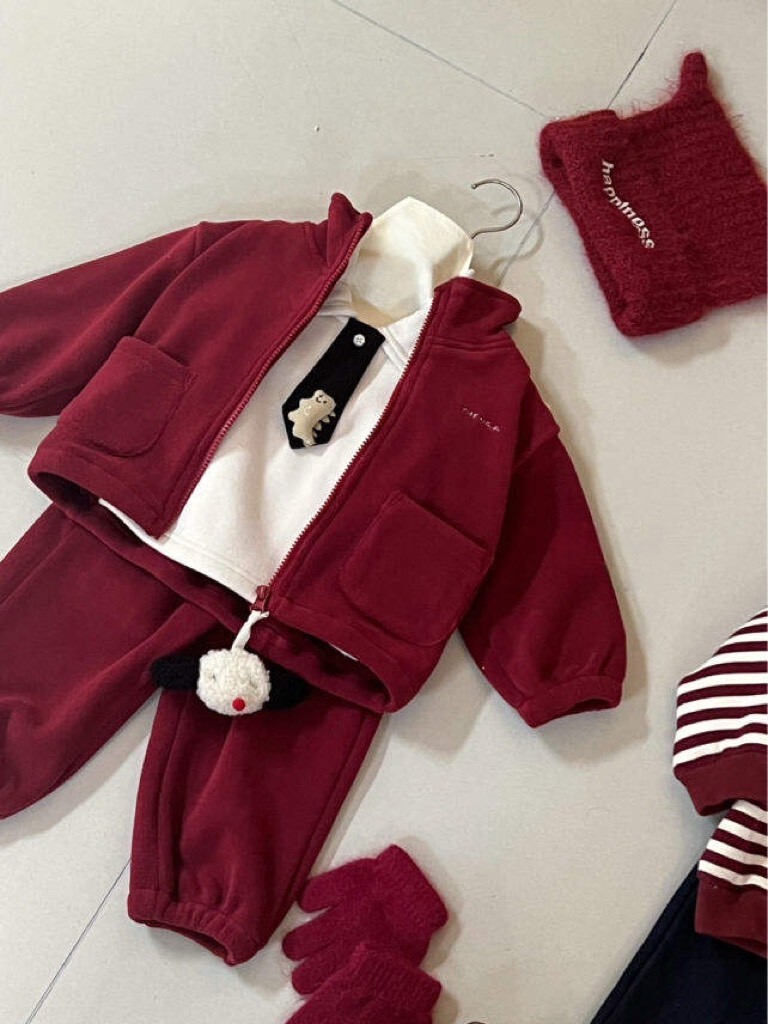 酒紅保暖外套套裝