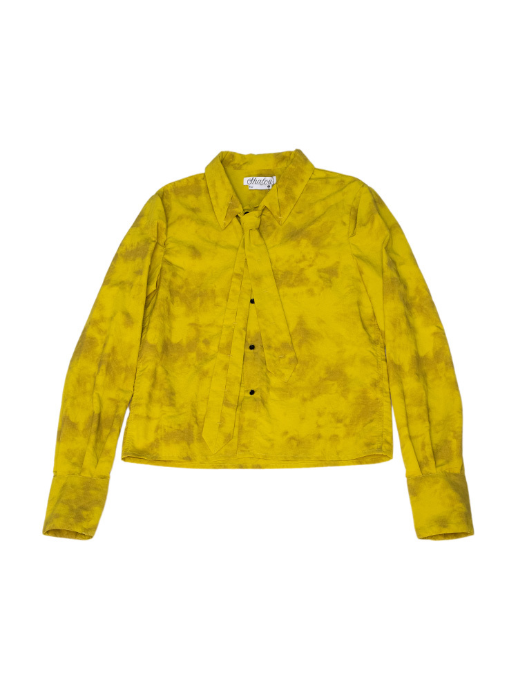 Pleated Tie Shirt Yellow