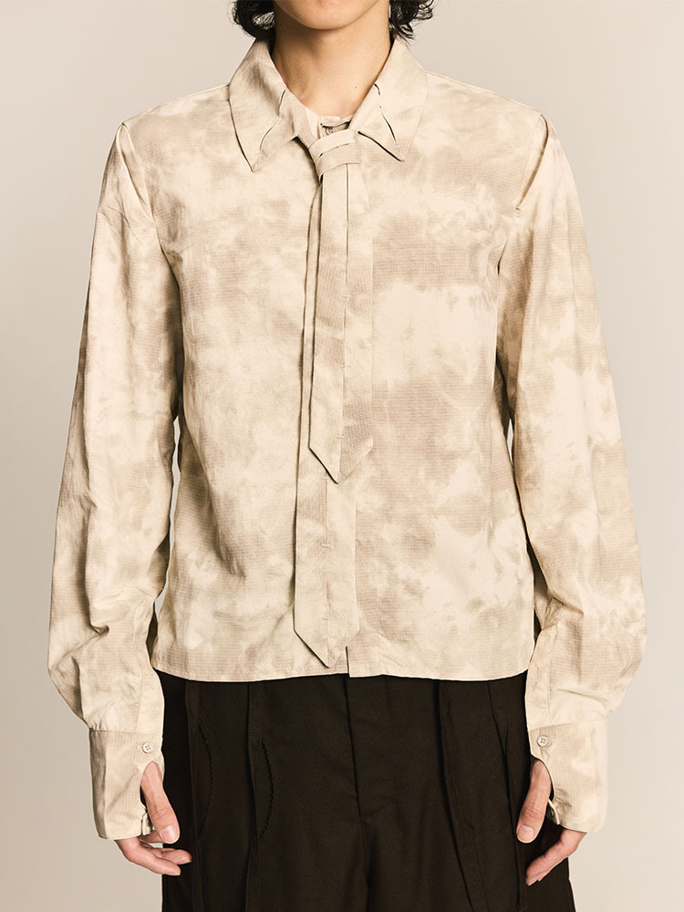 Pleated Tie Shirt White