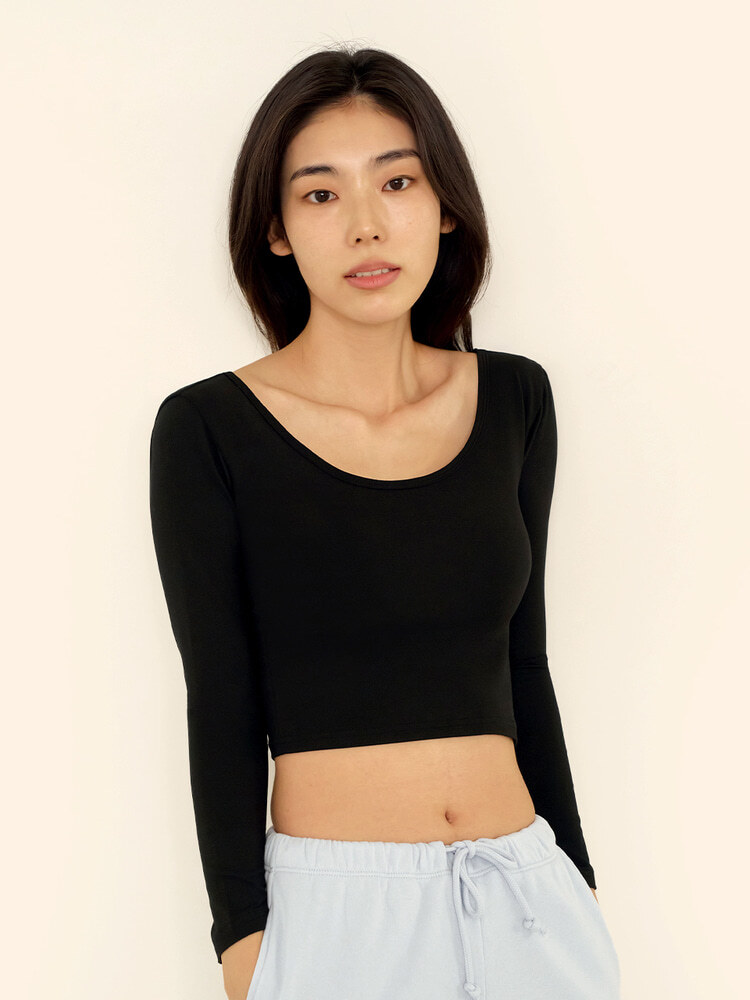 【品牌清貨SALE】 【現貨】【HEAT TOUCH🔥】韓國最新款！女裝Slim U領短身發熱保暖打底衣 (白色White / 黑色Black) (FREE / XL) *CROP版