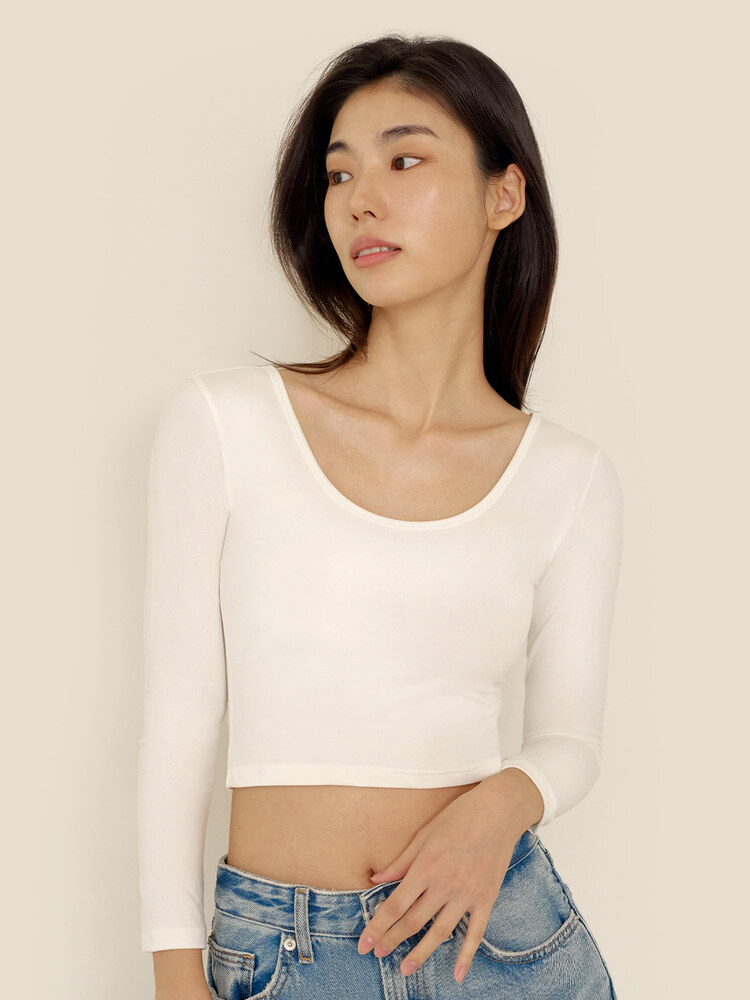 【品牌清貨SALE】 【現貨】【HEAT TOUCH🔥】韓國最新款！女裝Slim U領短身發熱保暖打底衣 (白色White / 黑色Black) (FREE / XL) *CROP版