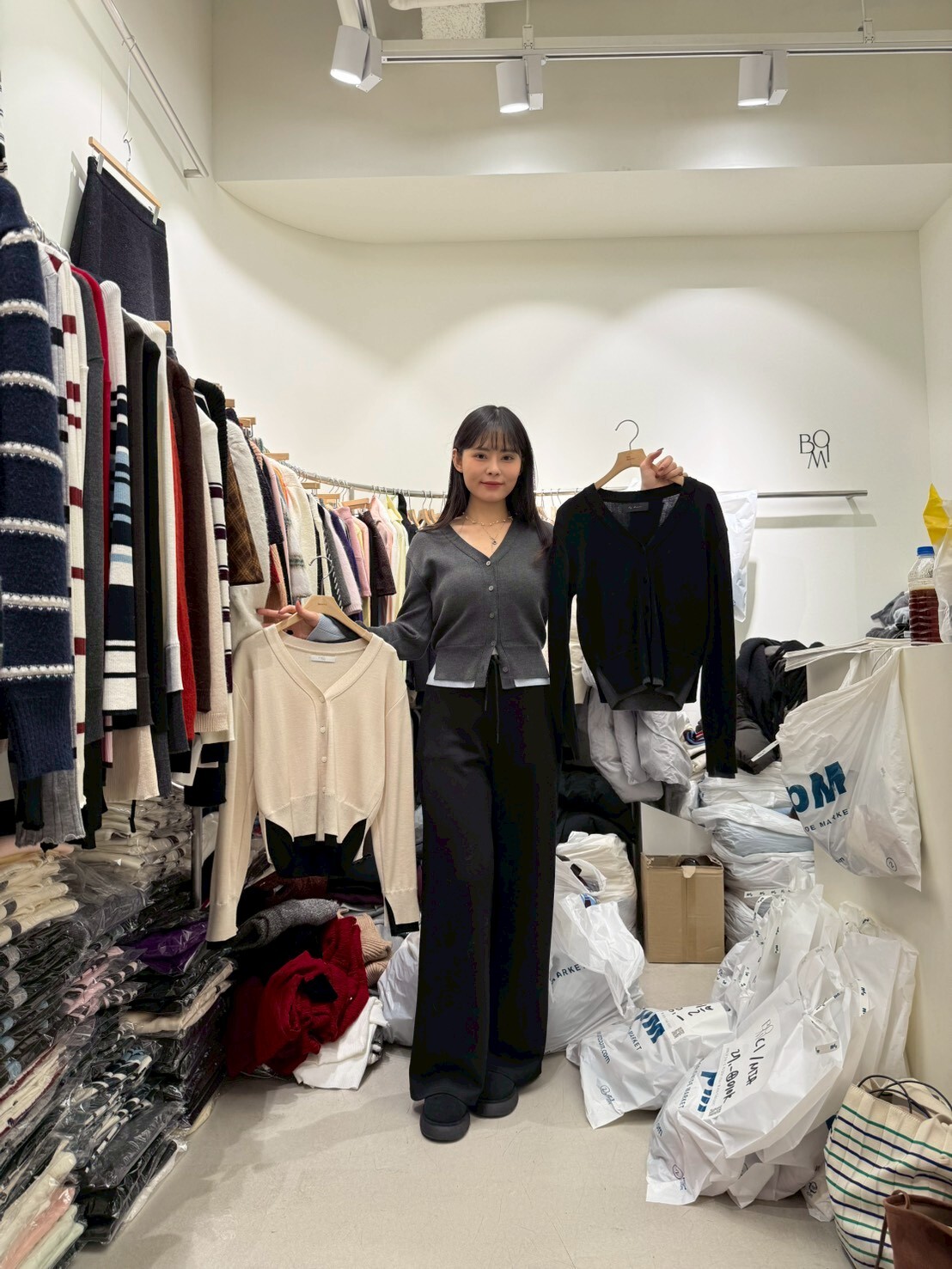 BM5309 小開叉拼色針織外套