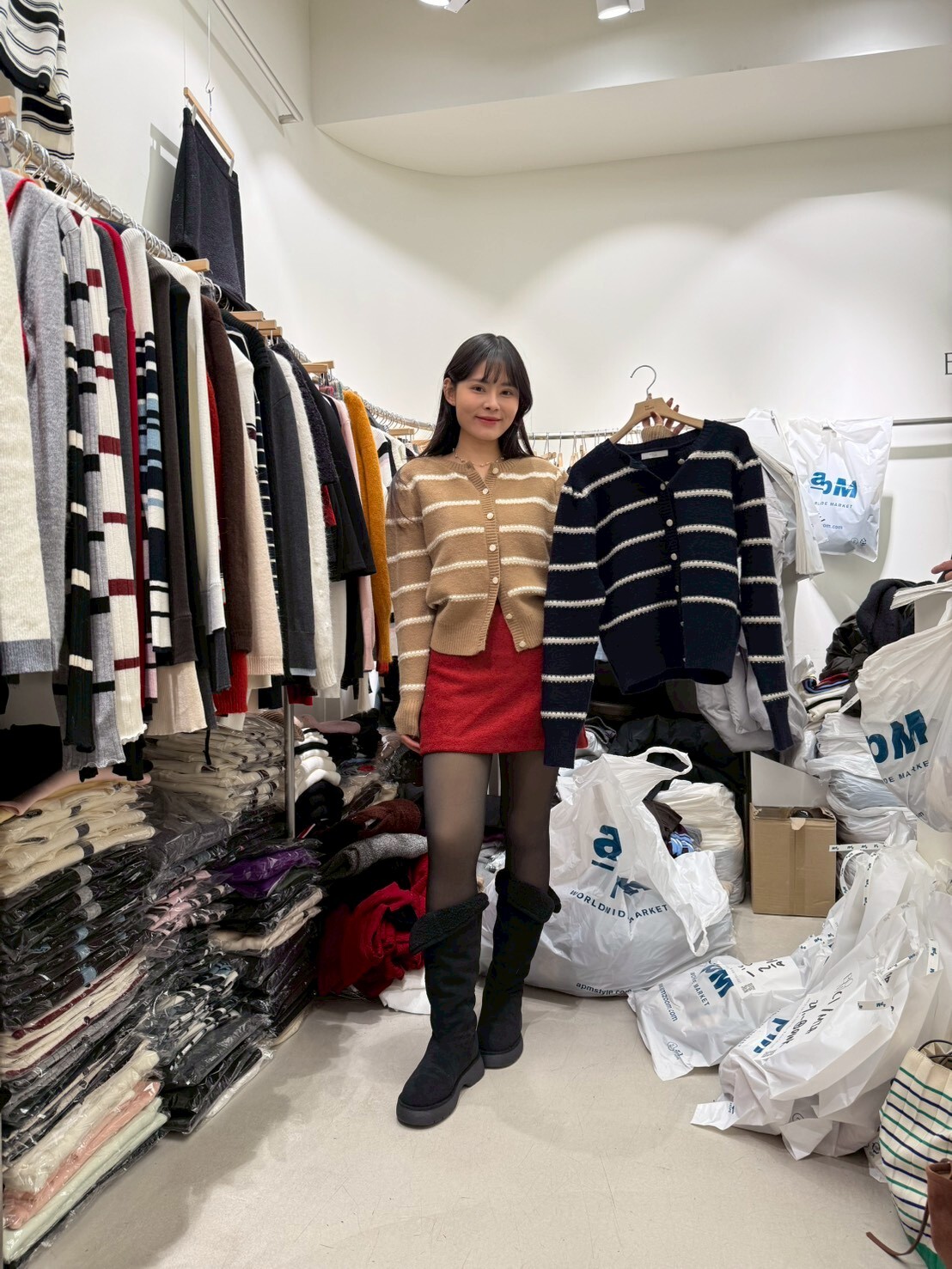 BM5348 花邊條紋針織外套