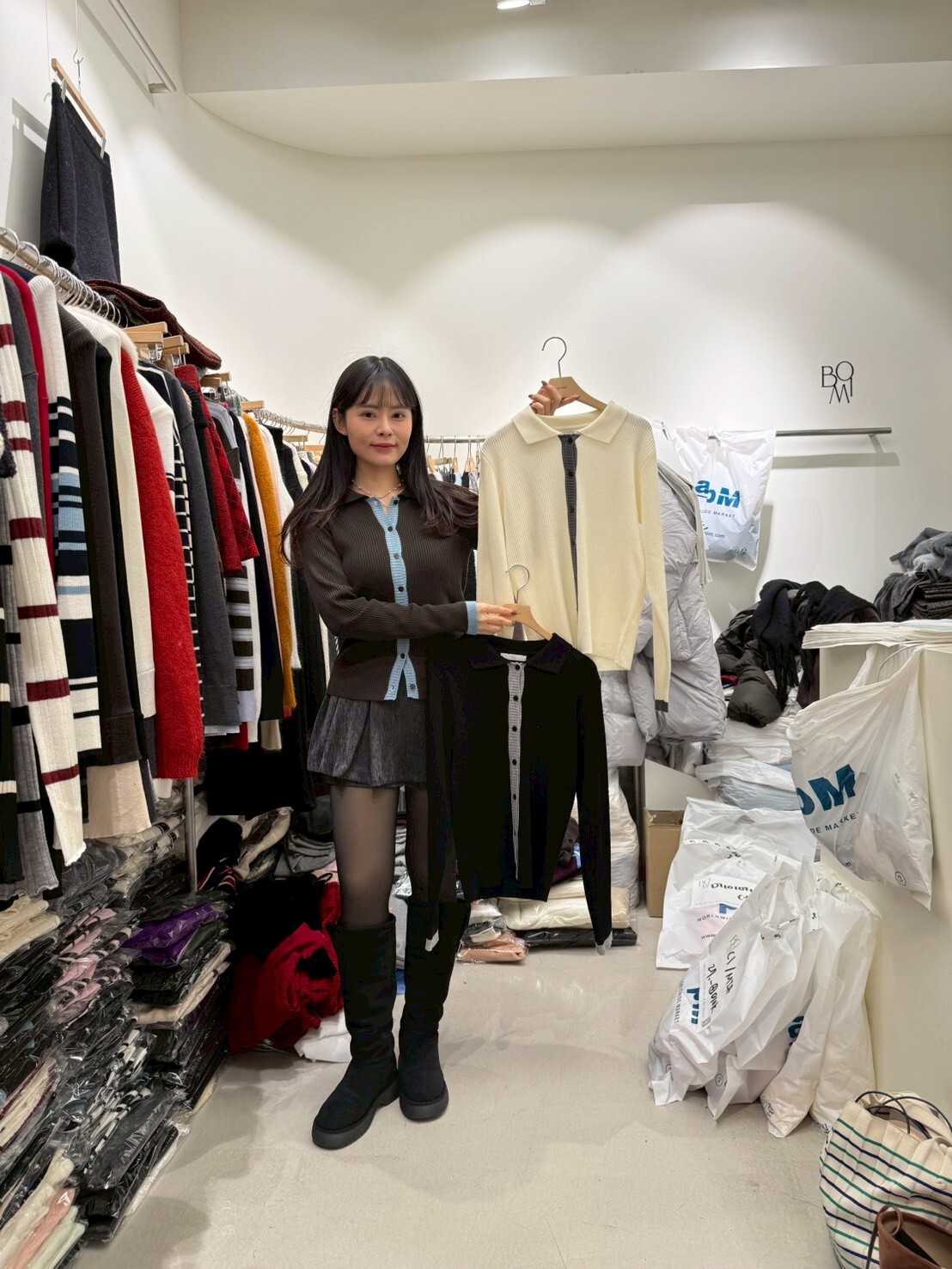 BM5381 彈性坑紋撞色邊反領外套