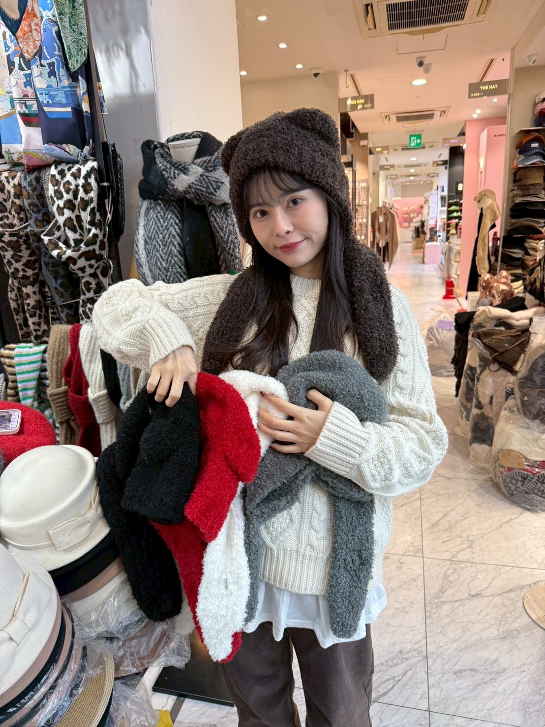 BN5350 熊仔耳朵圍帽連頸巾