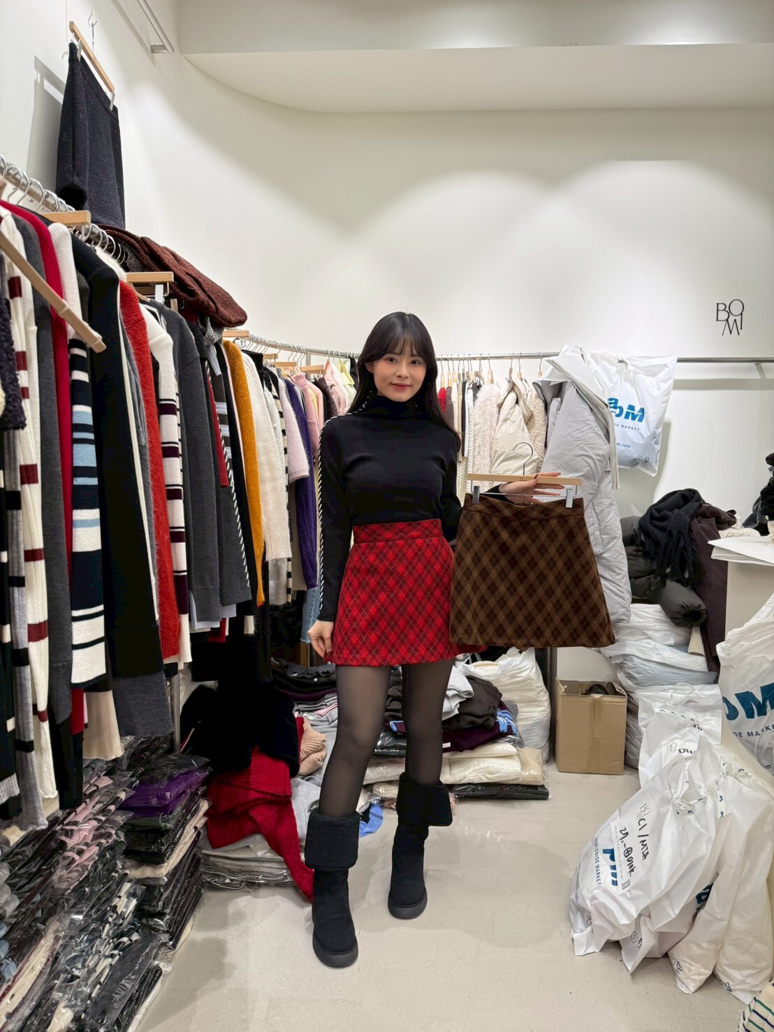 BM5379 聖誕格紋高腰短裙